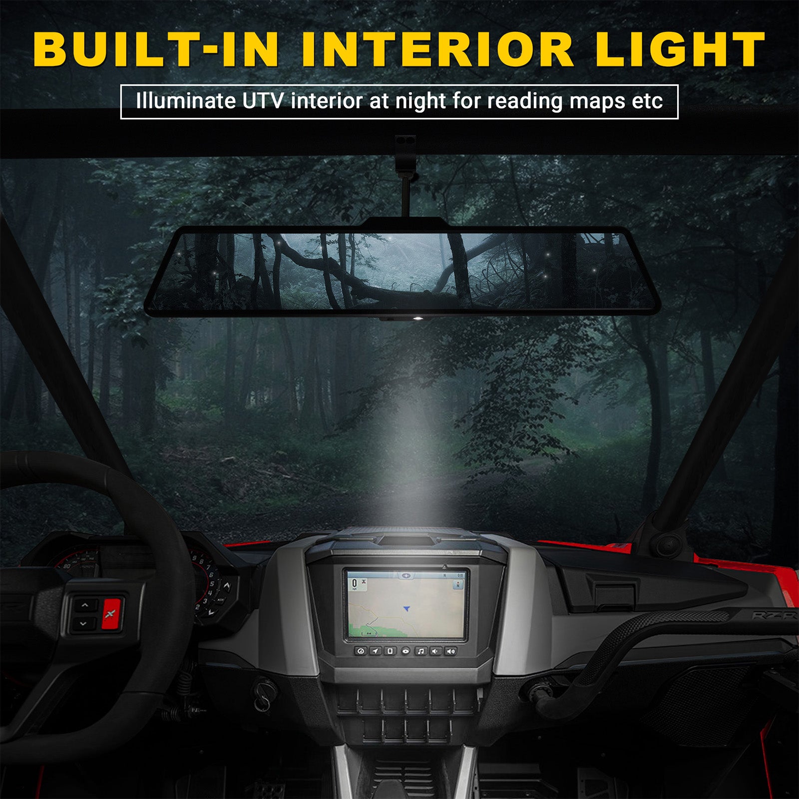 12" UTV Rear View Center Mirror w/ Interior Lights Aluminum Rearview Mirrors