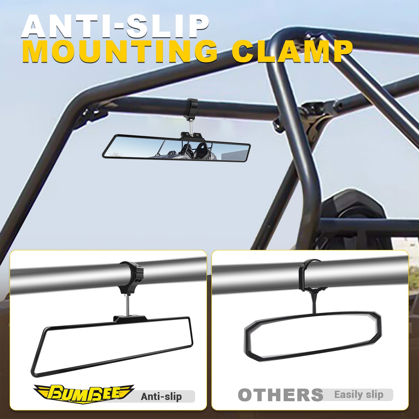 12" UTV Rear View Center Mirror w/ Interior Lights Aluminum Rearview Mirrors