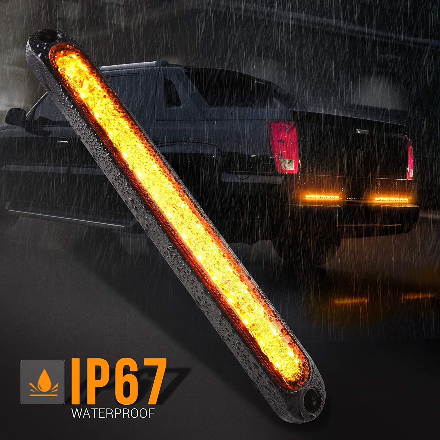 2Pcs 10'' 15x LEDs Trailer Identification Light Bar Strip, Truck Rear Marker Turn Signal Light, Tail Clearance Light