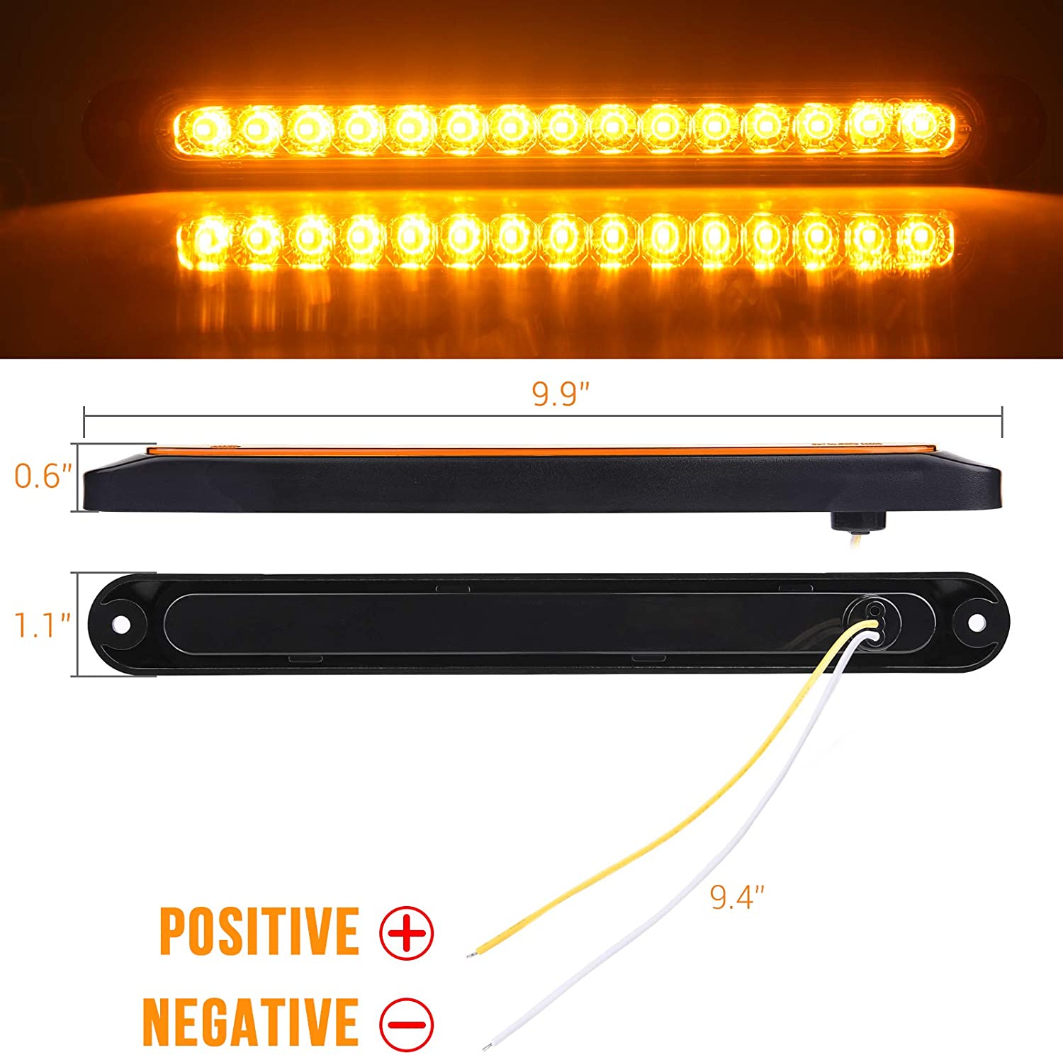 2Pcs 10'' 15x LEDs Trailer Identification Light Bar Strip, Truck Rear Marker Turn Signal Light, Tail Clearance Light