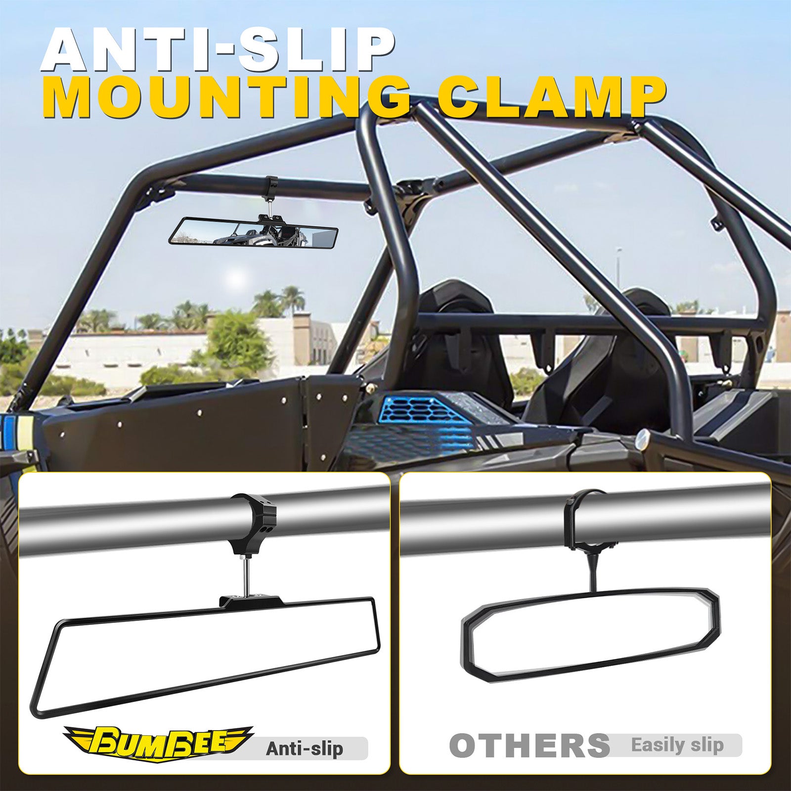 16" UTV Rear View Center Mirror w/ Interior Lights Aluminum Rearview Mirrors