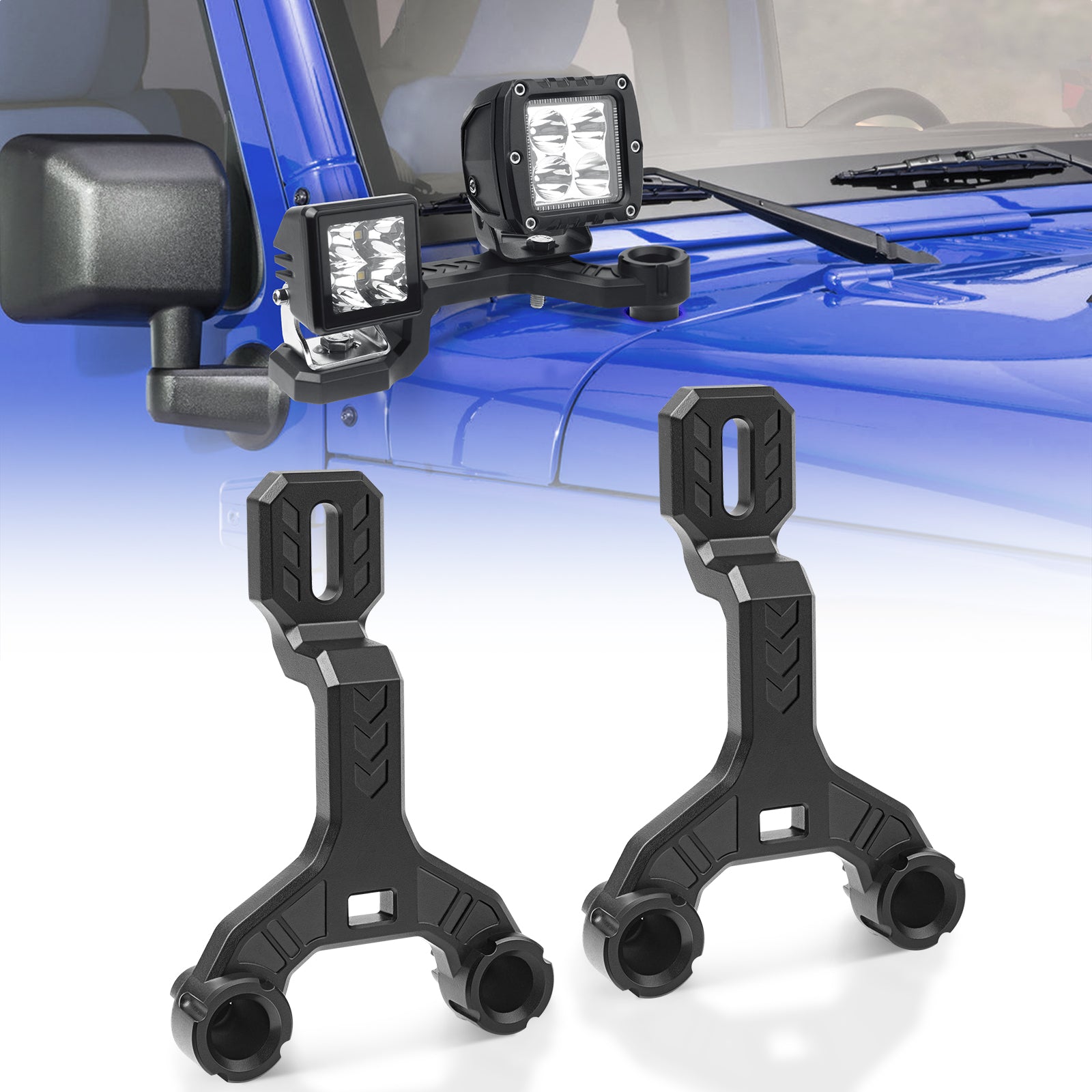 Dual A-Pillar Light Brackets, Lower Windshield Hinge Mounting Brackets for Offroad Light LED Pods Work Lights