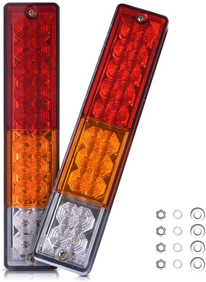 2 Pack 20x LEDs Red/Amber/White Trailer Tail Lights Bar Waterproof 12V Turn Signal & Park Reverse Brake Running Lamp for Car Truck