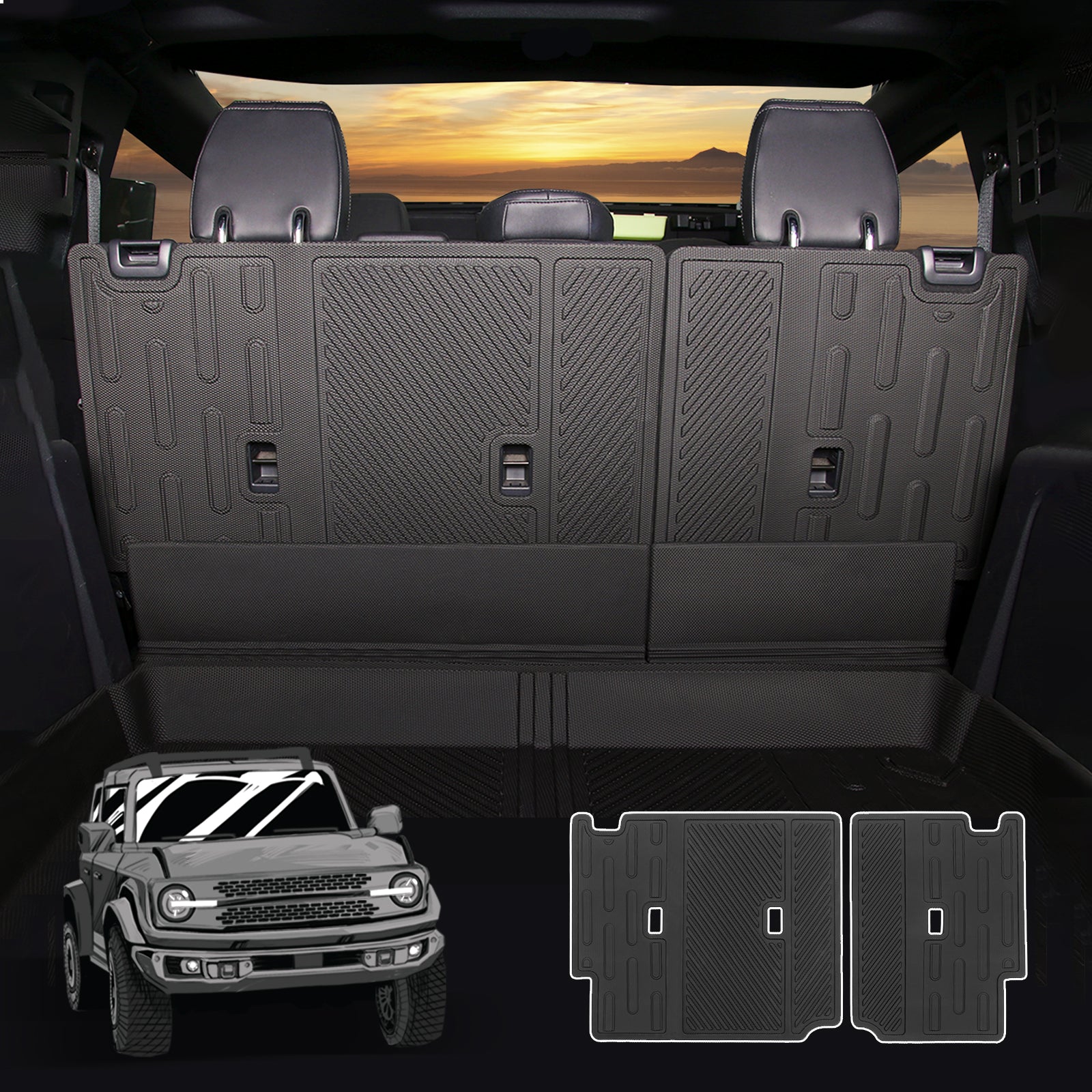 Rear Seat Back Cover 3D Precise Protector Compatible with Ford 2021 2022 2023 Bronco Accessories 4 Door Split Dog Seat Liner Mat 2 Pieces