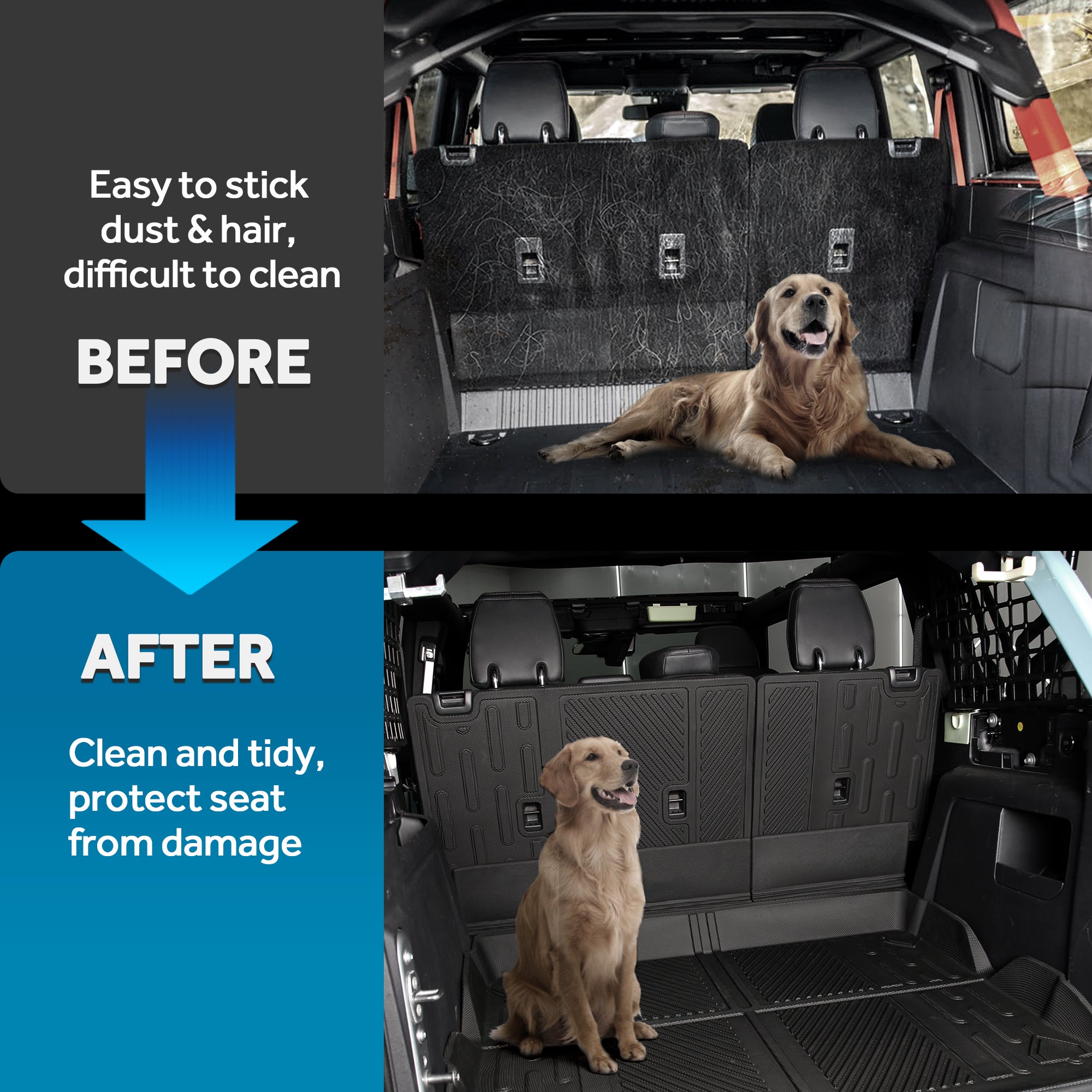 Rear Seat Back Cover 3D Precise Protector Compatible with Ford 2021 2022 2023 Bronco Accessories 4 Door Split Dog Seat Liner Mat (4 Pieces-with Folding Lip)