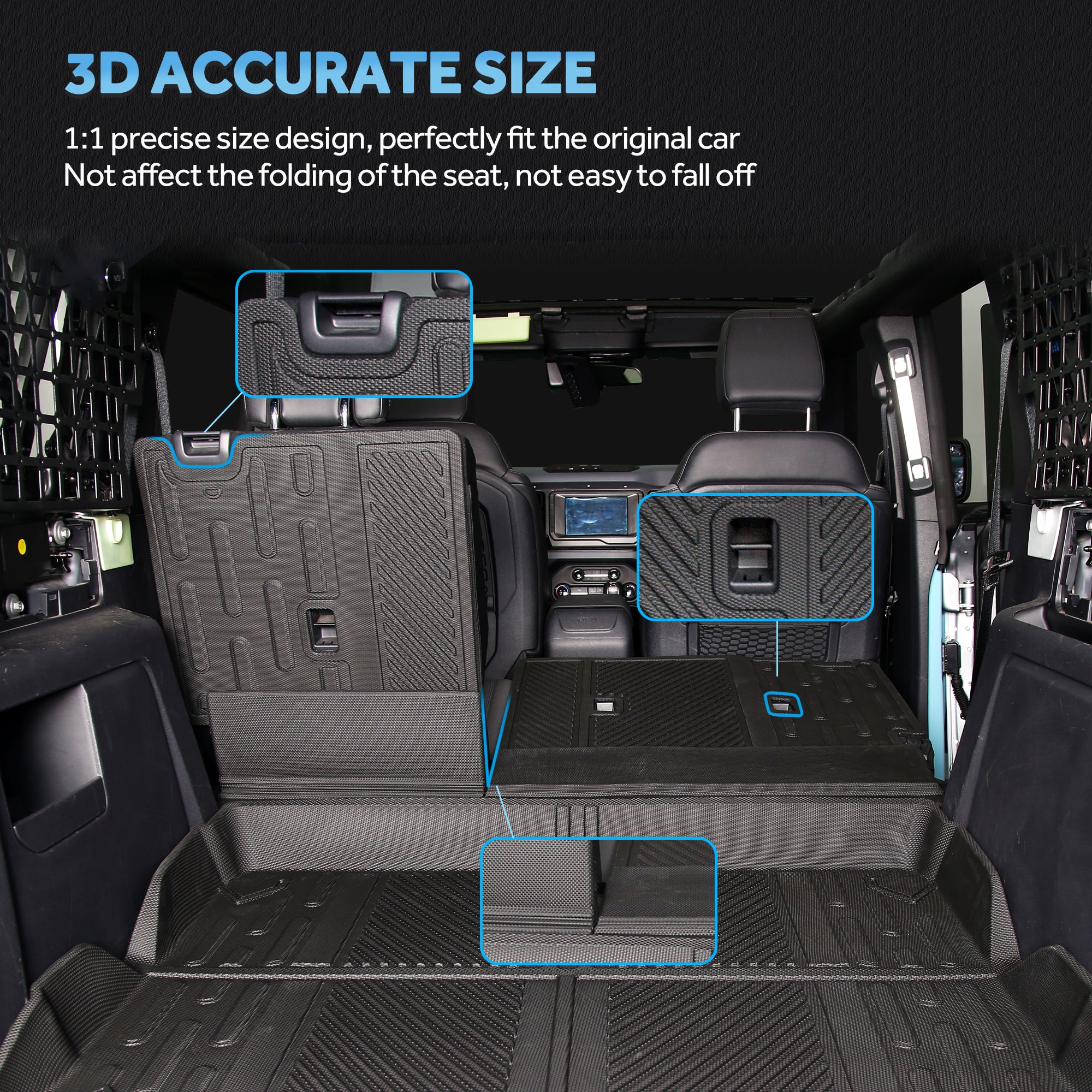 Rear Seat Back Cover 3D Precise Protector Compatible with Ford 2021 2022 2023 Bronco Accessories 4 Door Split Dog Seat Liner Mat 2 Pieces