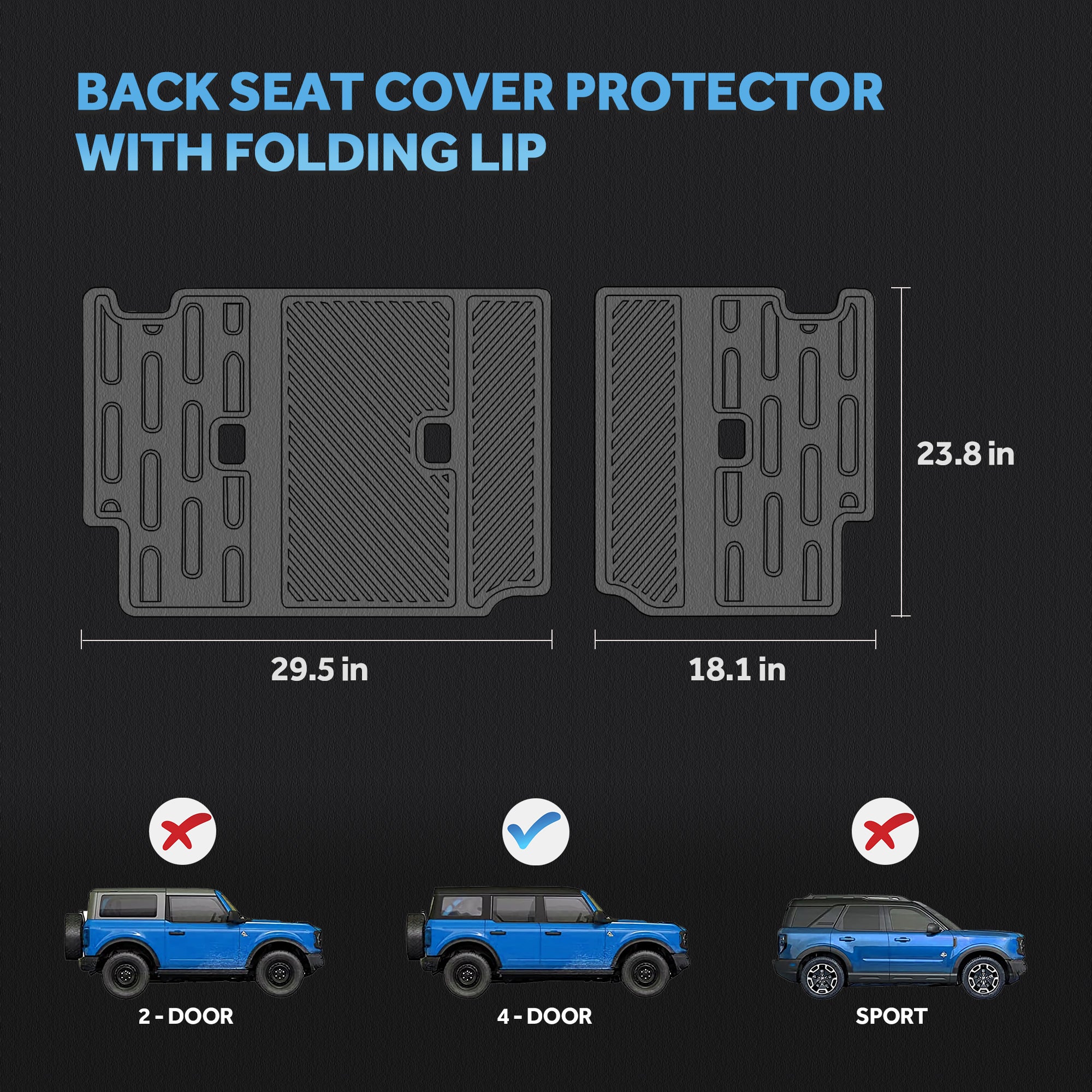 Rear Seat Back Cover 3D Precise Protector Compatible with Ford 2021 2022 2023 Bronco Accessories 4 Door Split Dog Seat Liner Mat 2 Pieces