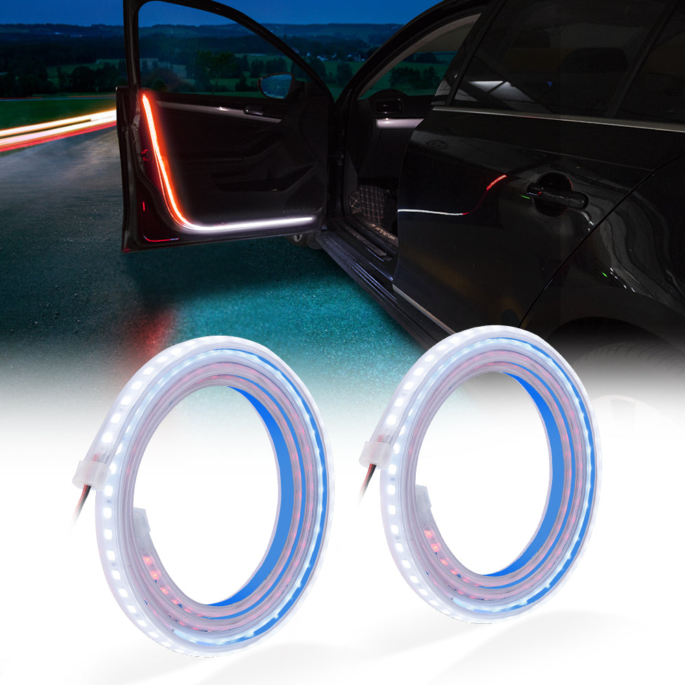 Car Door LED Strip Warning Lights, 12V Dual Color White & Red Car Door Lights Flash Safety Lights Anti Rear-end Collision