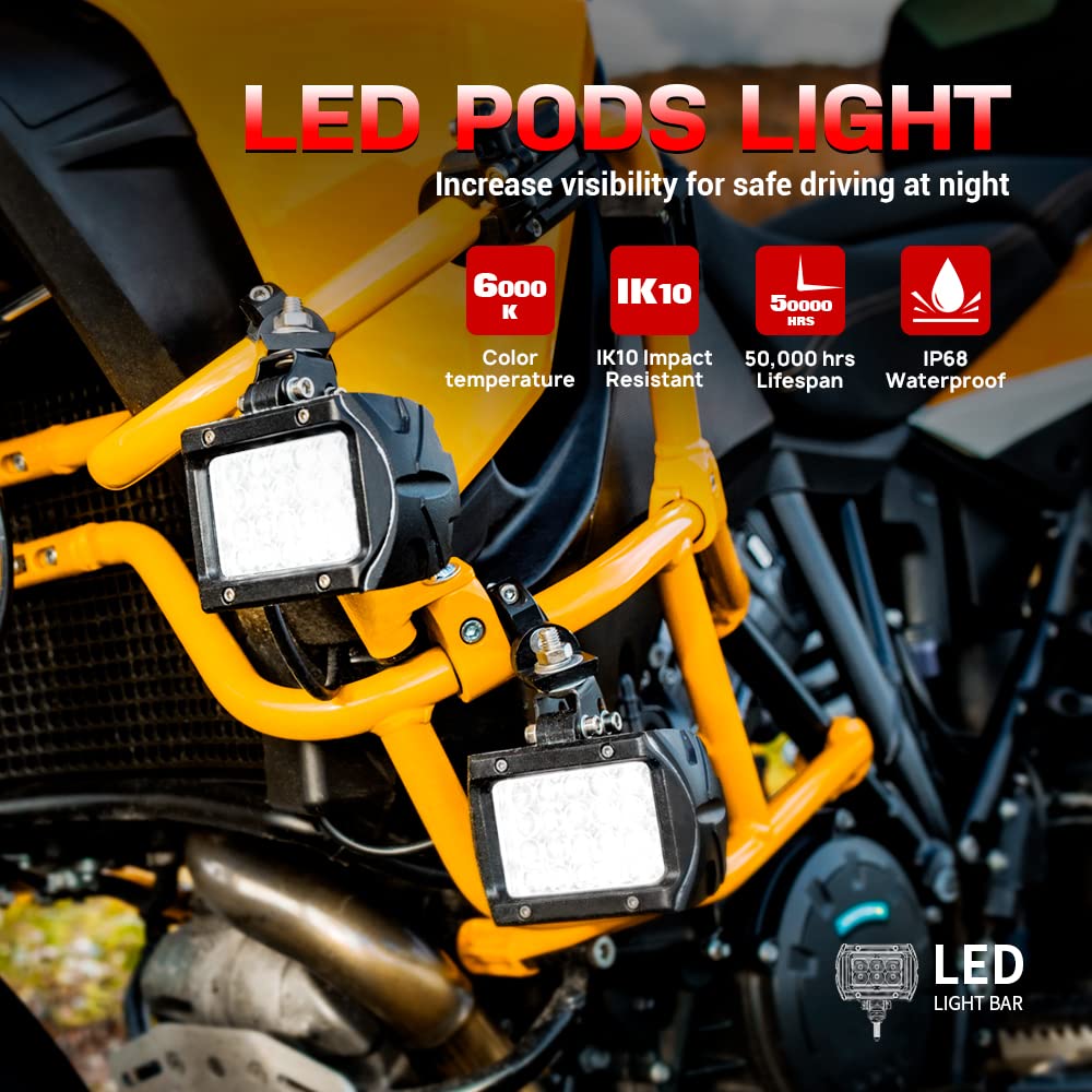 LED Pods K1 Quad Row Off Road Combo LED Light Bar 1920lm Driving Fog Lamps  2Pcs 4 Inch