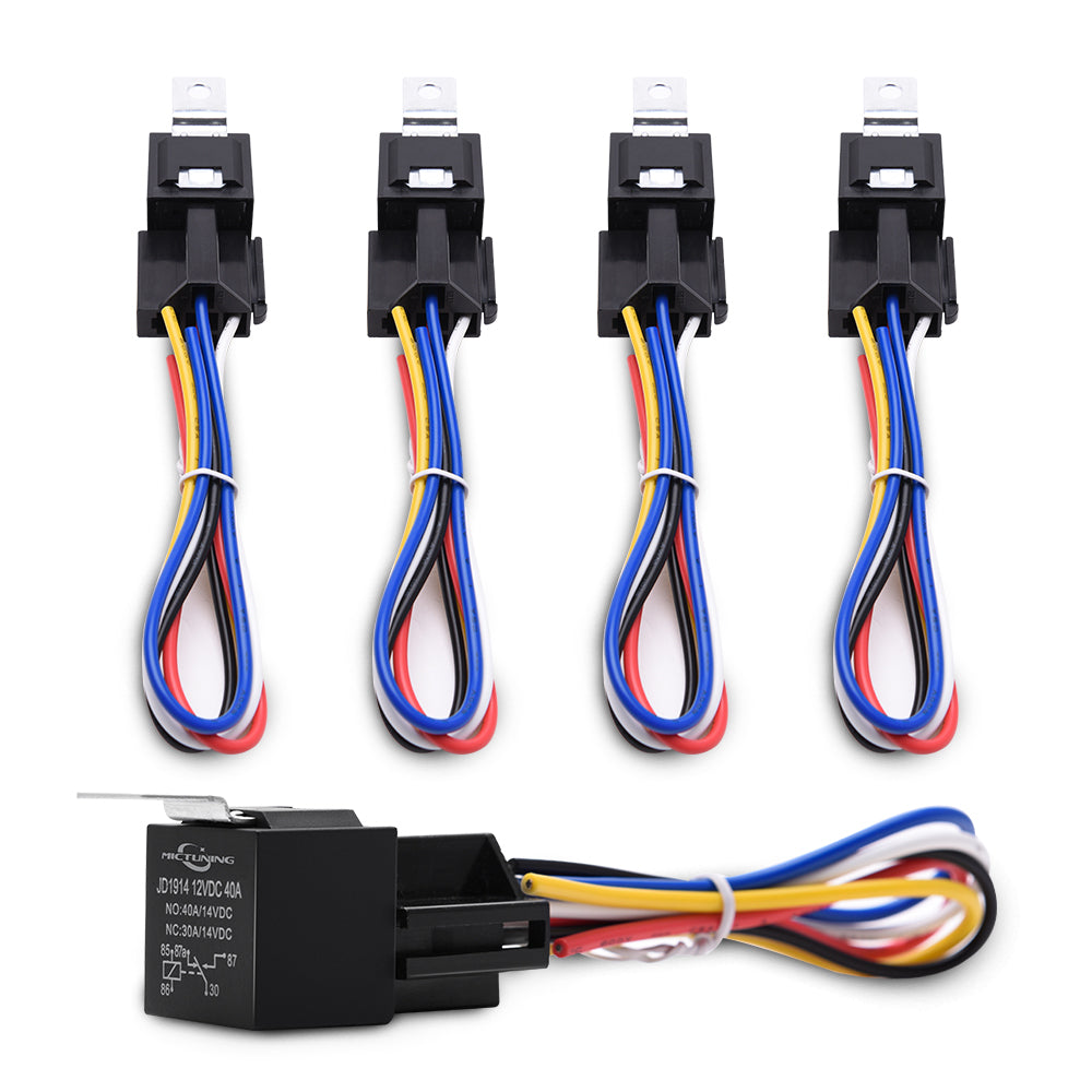 12V 30/40A Car Relay Harness Socket 5-PIN SPDT Relays - 5 pack