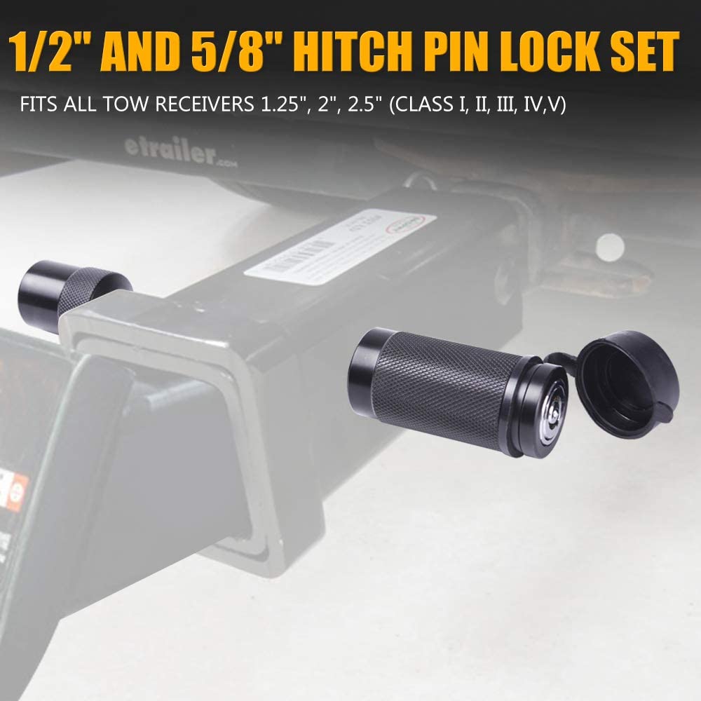 Trailer Hitch Lock Pin Set- 5/8'' & 1/2'' with One Locking System Anti-Rattle for Class I, II, III, IV, V Hitches