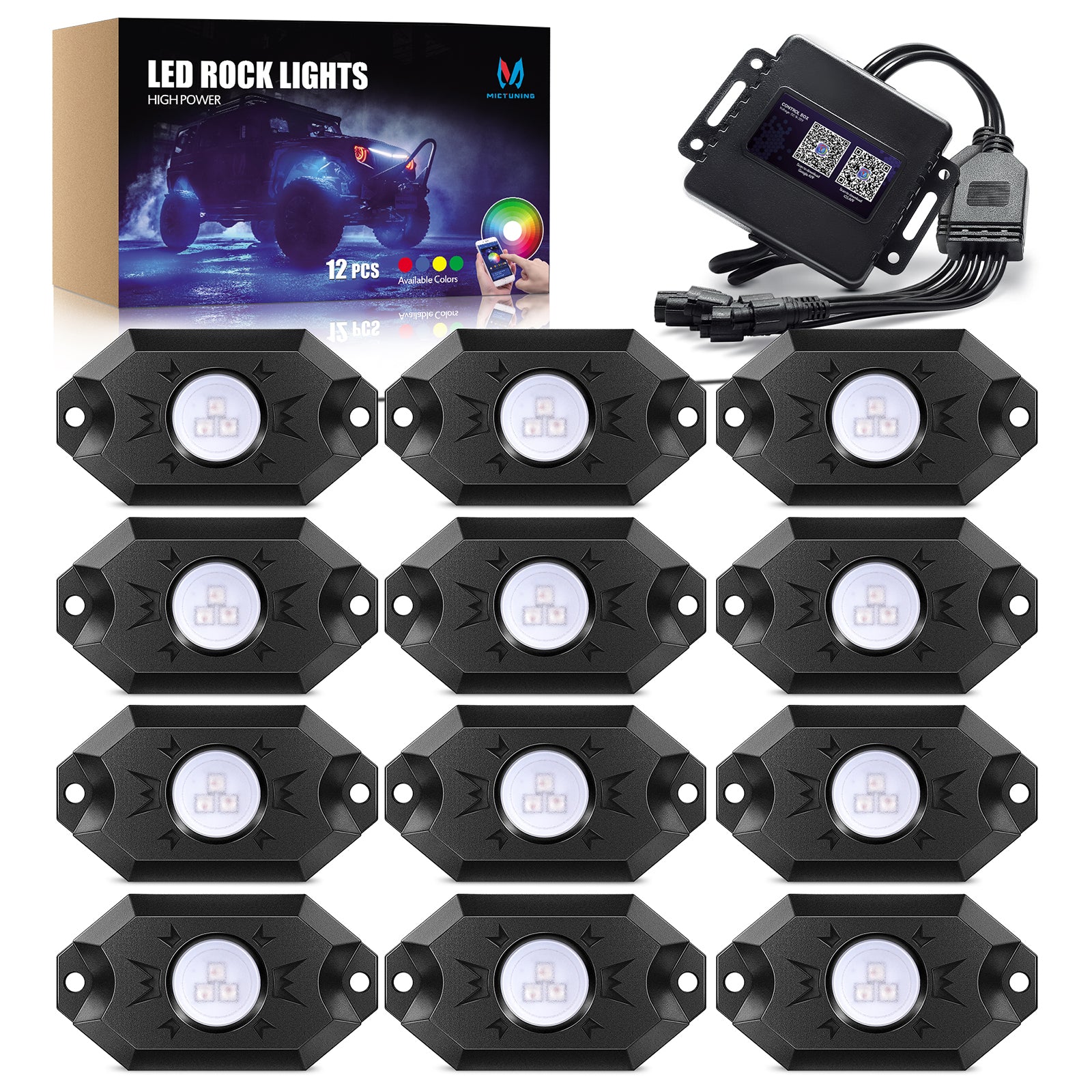 2024 Upgraded CM RGB LED Rock Lights Kits 4-12 Pods, 2nd-Gen RGB LED Rock Lights