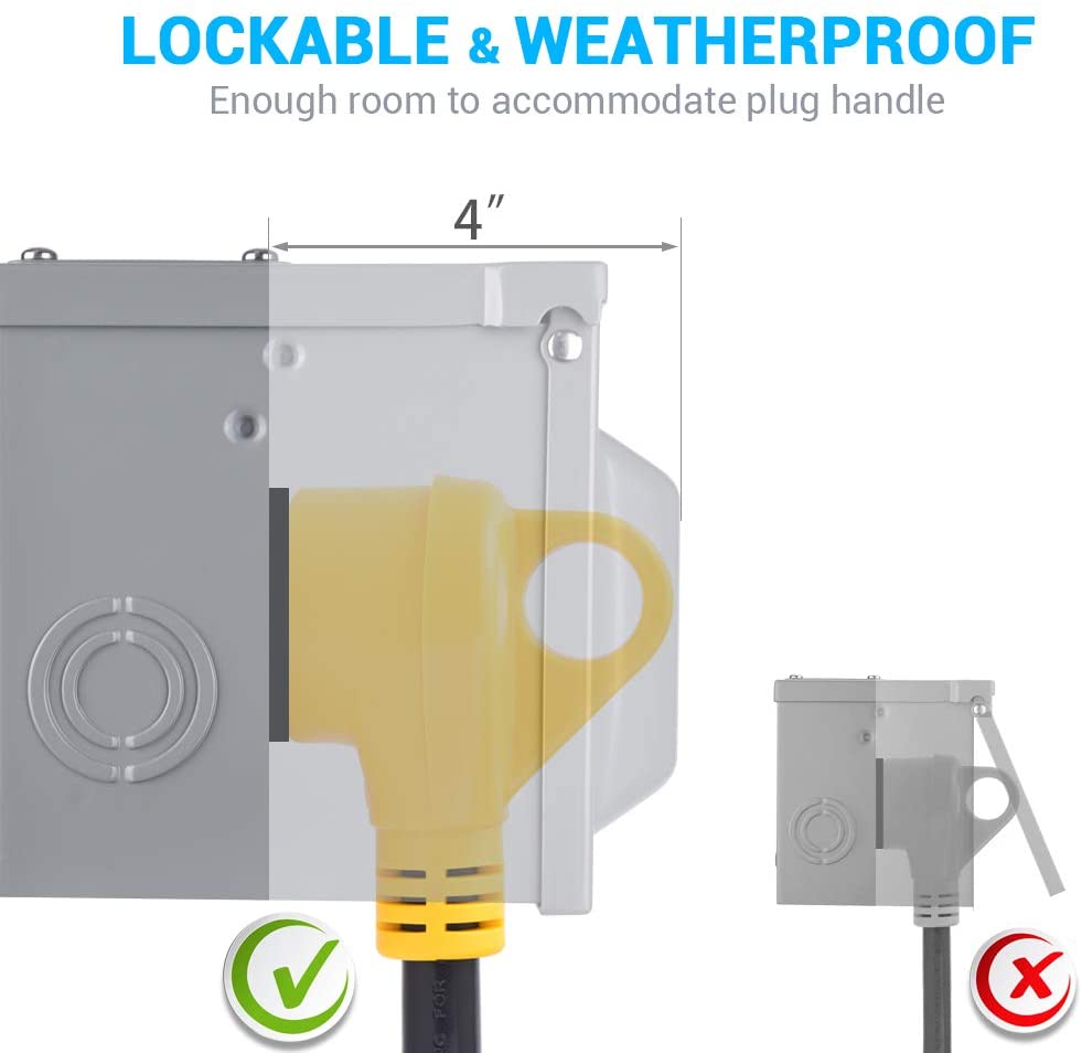 30A 125V RV Generator Power Outlet Box, Electrical NEMA TT-30R Receptacle Panel Enclosed Lockable for RV Camper Travel Trailer Motorhome