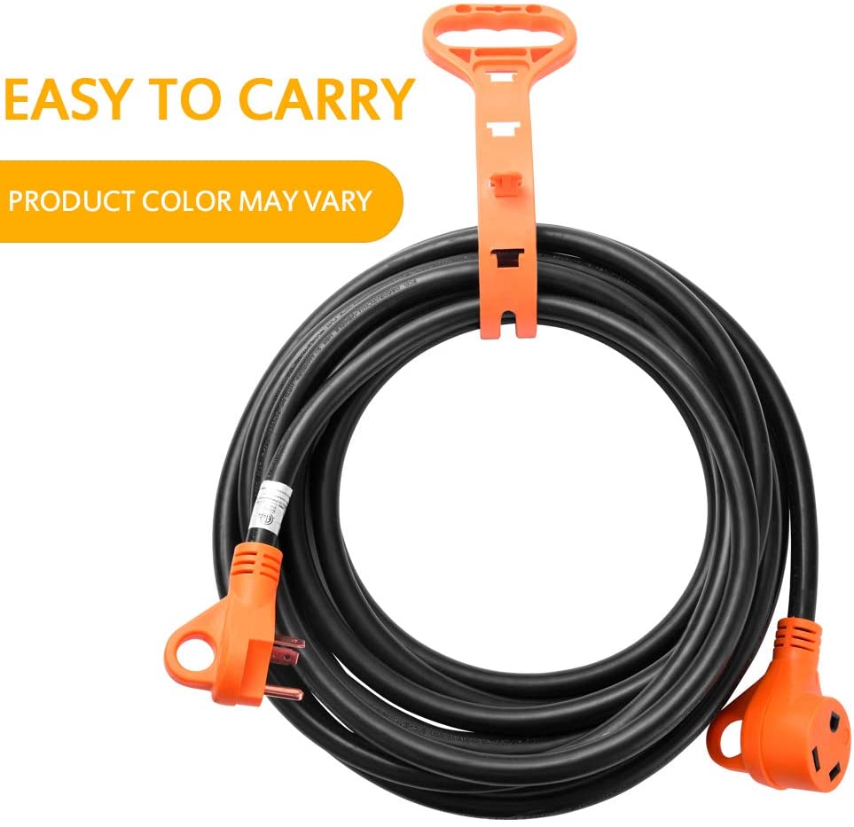 Heavy Duty 30 Amp RV Extension Cord with Handle and Cord Organizer - 30 Feet, 10 Gauge, 125V, 3750W