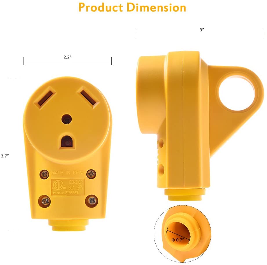 125V 30Amp Heavy Duty RV Female Replacement Receptacle Plug with Ergonomic Handle