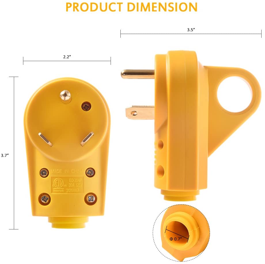 125V 30Amp Heavy Duty Male Plug RV Replacement with Ergonomic Handle