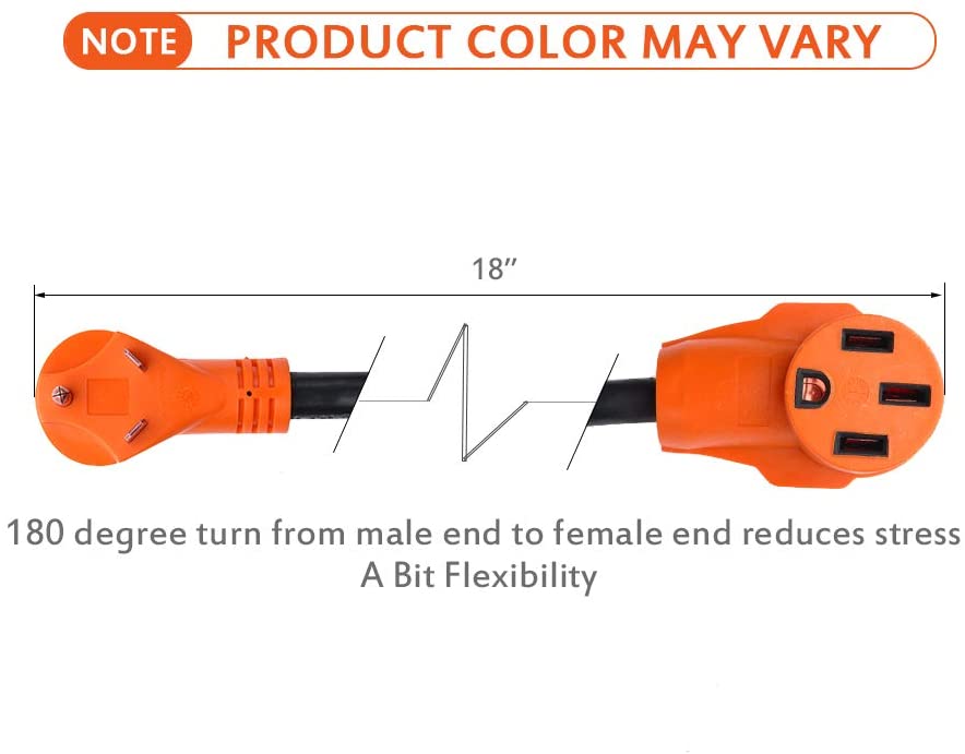 18'' 30A Male to 50A Female Heavy Duty Dogbone Electrical Adapter with Handle, 125V 3750W