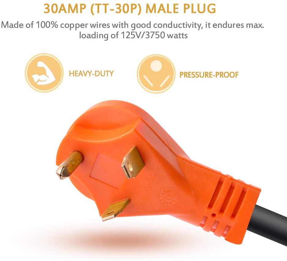 18'' 30A Male to 50A Female Heavy Duty Dogbone Electrical Adapter with Handle, 125V 3750W