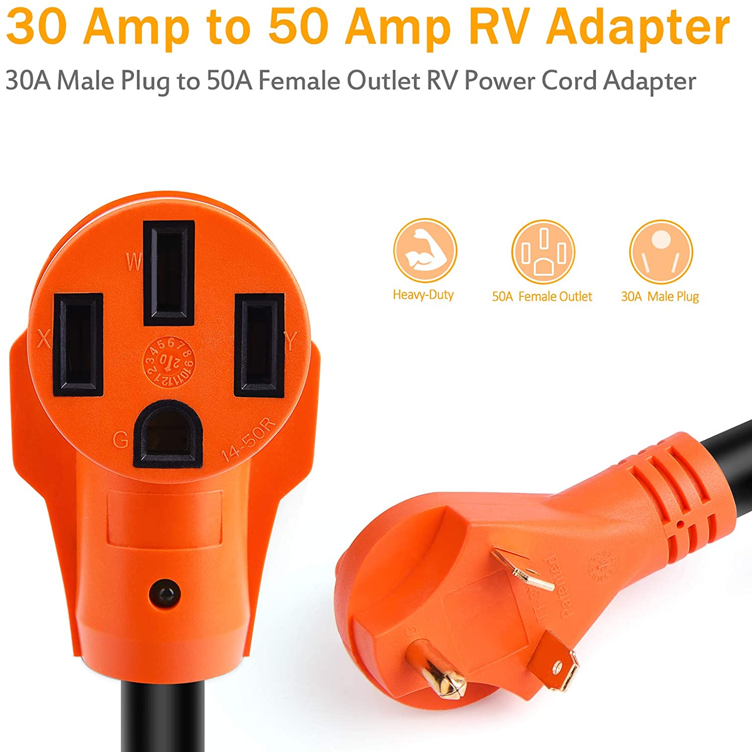 30A Male to 50A Female RV Power Cord Plug Adapter Heavy Duty Electrical Power Adapter with LED Indicator