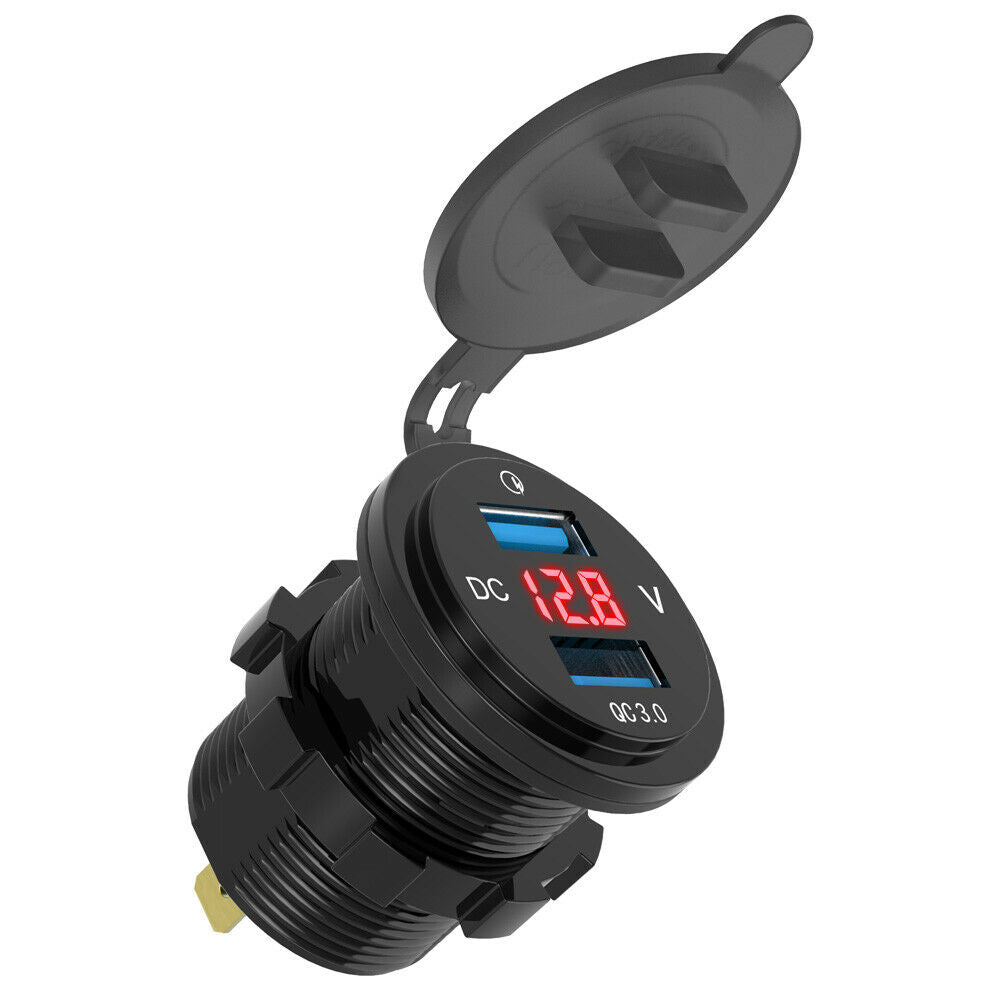 4.2A 12V Dual USB Car Charger Port Red Blue LED Volt Meter Panel for Truck UTV Boat