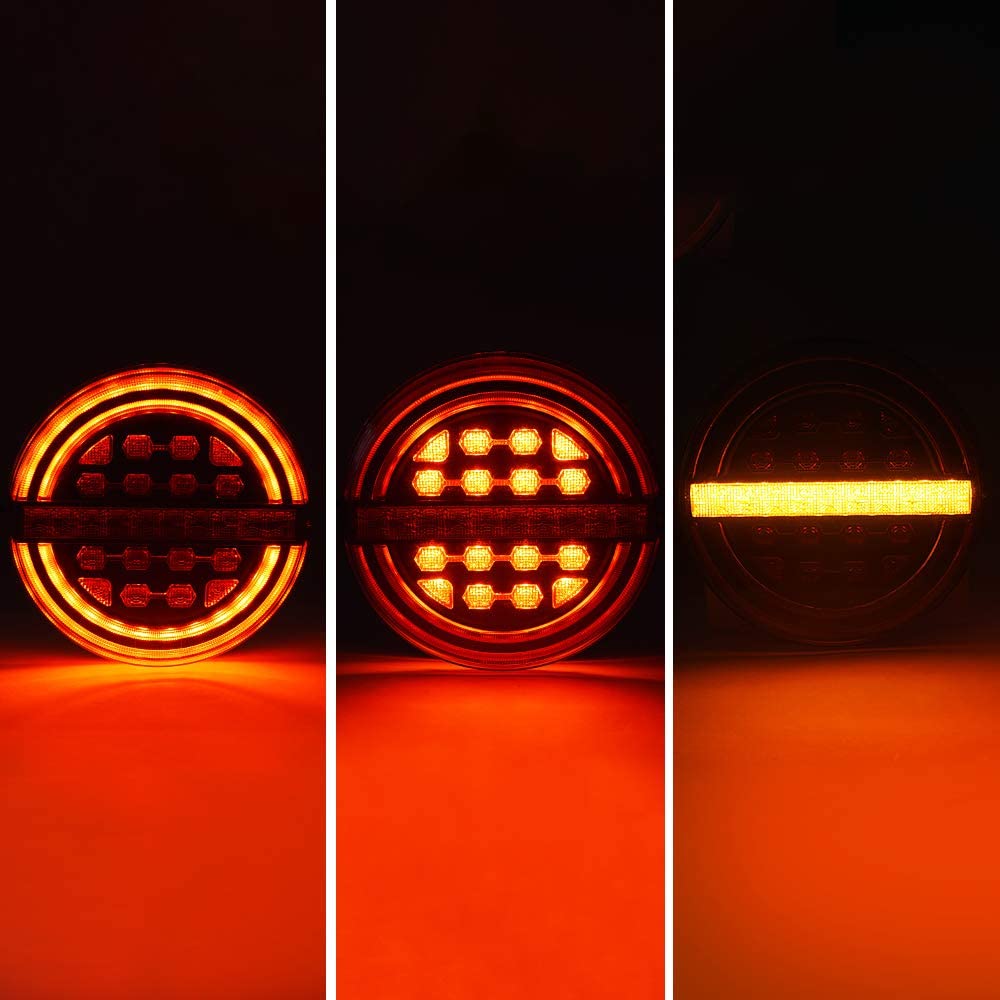 2Pcs Round Red/Amber Submersible LED Trailer Tail Lights Kit Brake Light/DRL/Flow Turn Signal Lamp for Under 80''