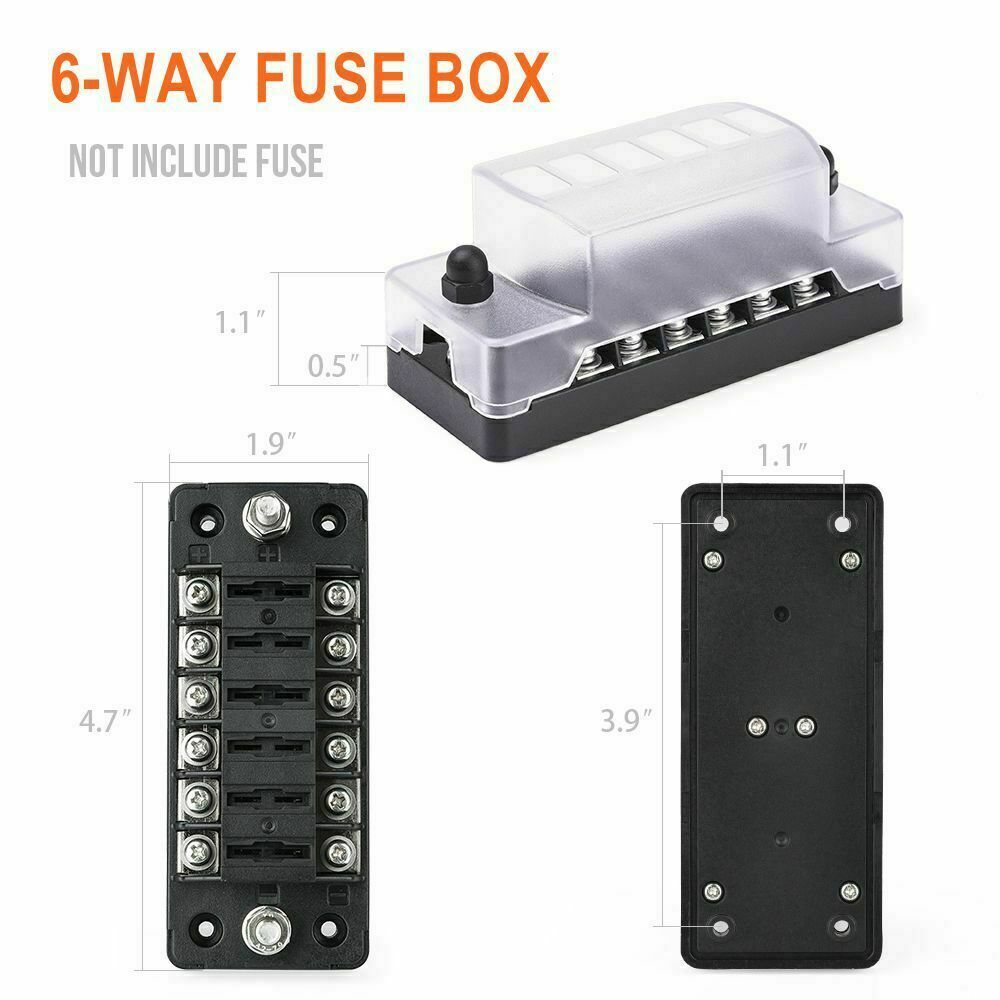 32V 6-Way Blade Fuse Block ATC ATO Auto Fuse Holder Cover for ATV UTV RV Truck