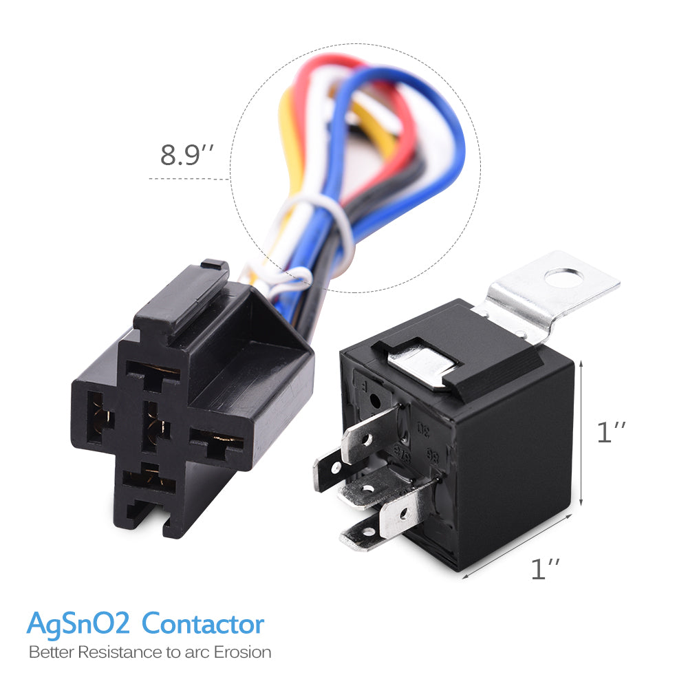 12V 30/40A Car Relay Harness Socket 5-PIN SPDT Relays - 5 pack