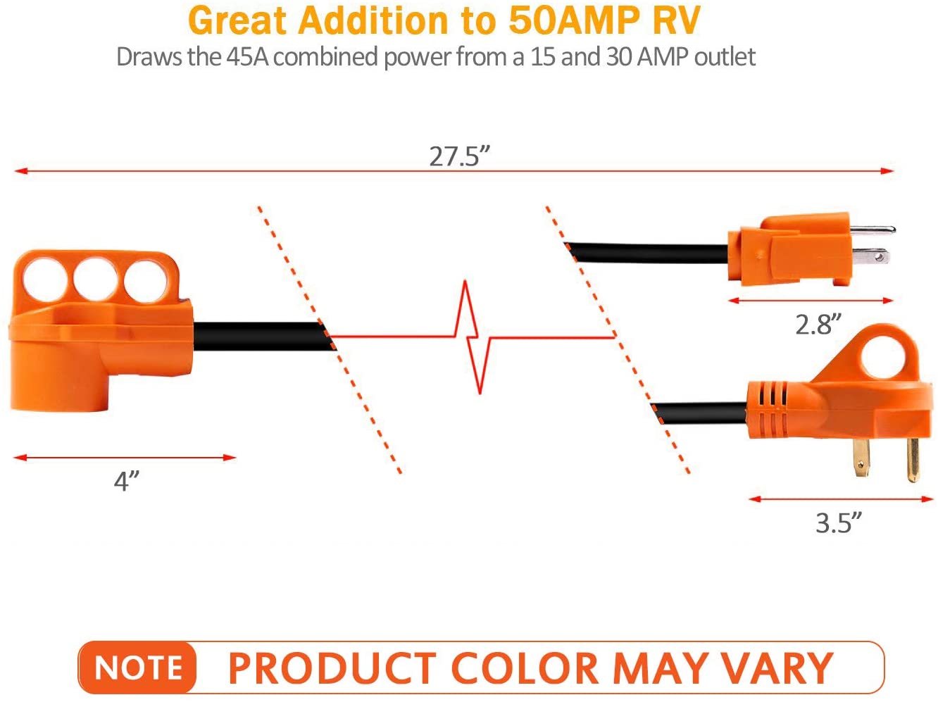 28'' 45 Amp Y Splliter Electrical Adapter 10 Gauge Heavy Duty Cord Cable