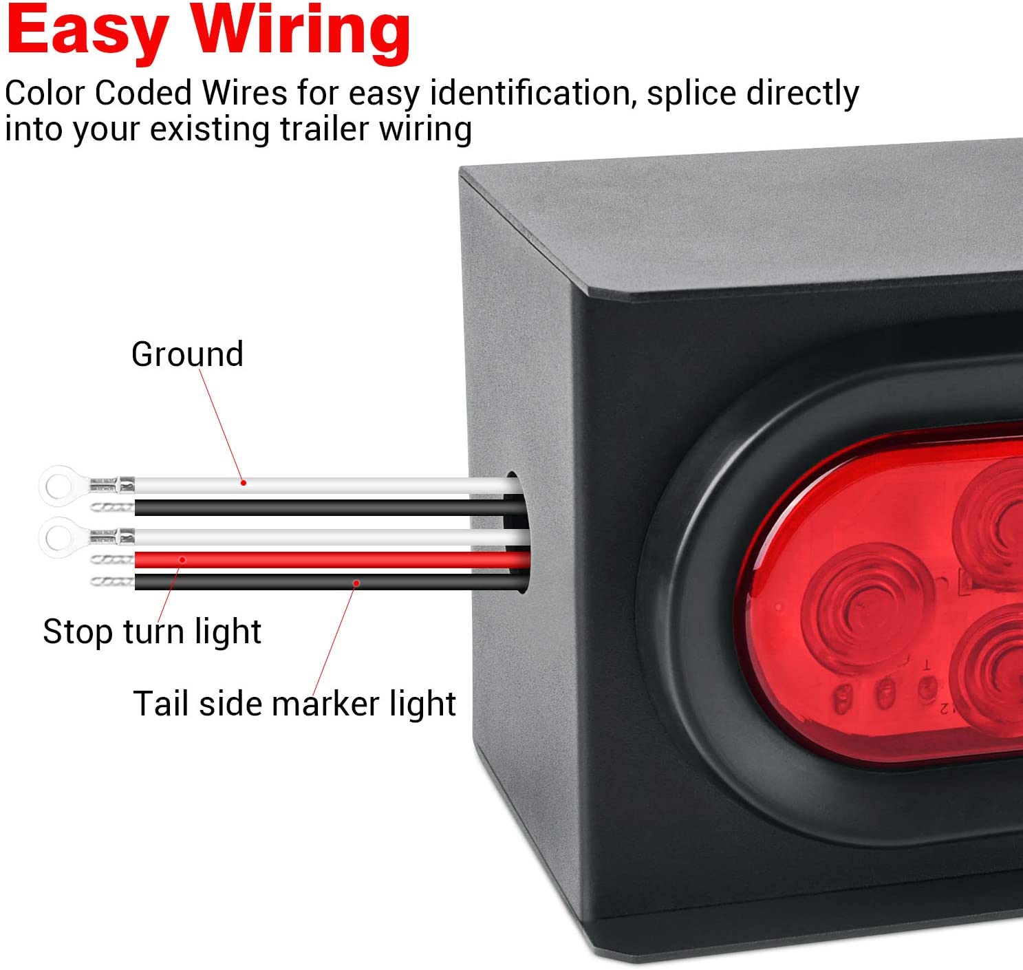 Trailer RV Light Box Housing Kit with 6 in  Oval Red LED Stop Turn Signal Tail Lights