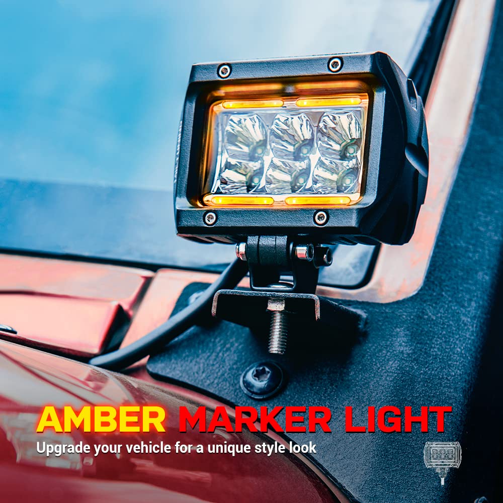 K1 LED Spot Flood Off Road LED Work Light  1620lm with Amber Marker Light 2Pcs 4 Inch 18W