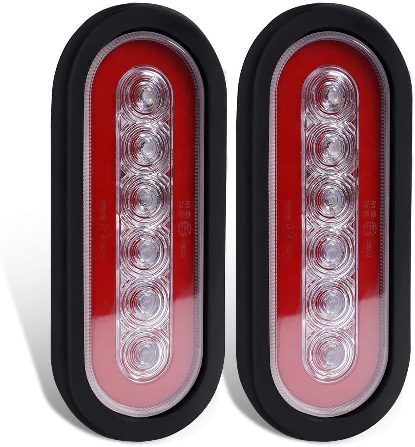 2Pcs 7.3'' Amber Red LED Oval Trailer Tail Light Kit with Stop Turn Brake Light for RV Truck Boat