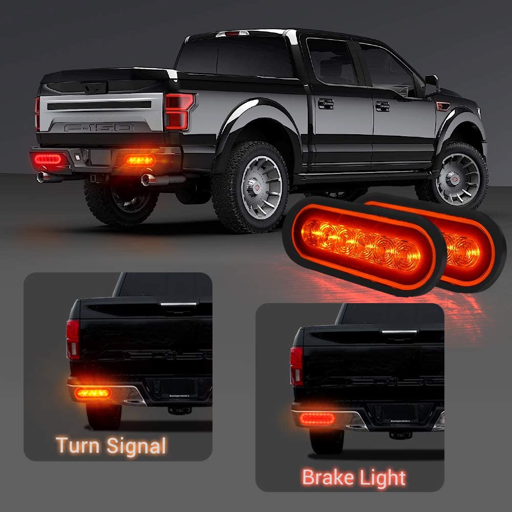 2Pcs 7.3'' Amber Red LED Oval Trailer Tail Light Kit with Stop Turn Brake Light for RV Truck Boat