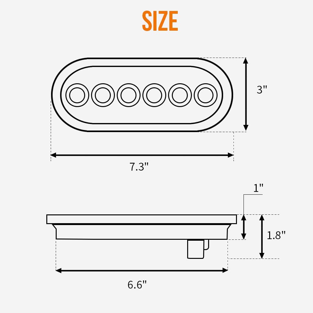 2Pcs 7.3'' Amber Red LED Oval Trailer Tail Light Kit with Stop Turn Brake Light for RV Truck Boat