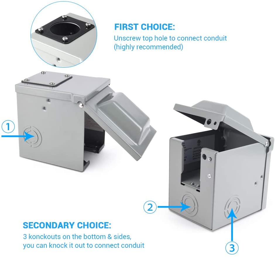 50A 125/250V RV Generator Power Outlet Box, Electrical NEMA 14-50R Receptacle Panel Enclosed Lockable