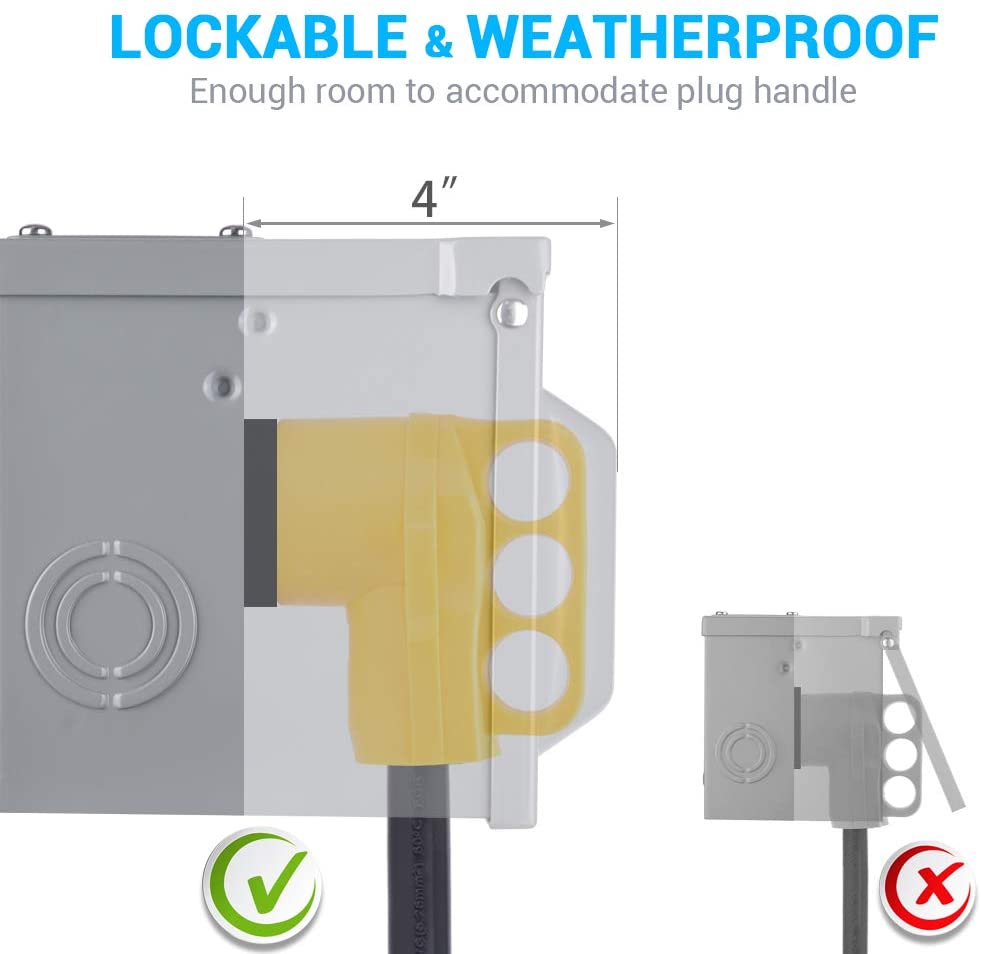 50A 125/250V RV Generator Power Outlet Box, Electrical NEMA 14-50R Receptacle Panel Enclosed Lockable