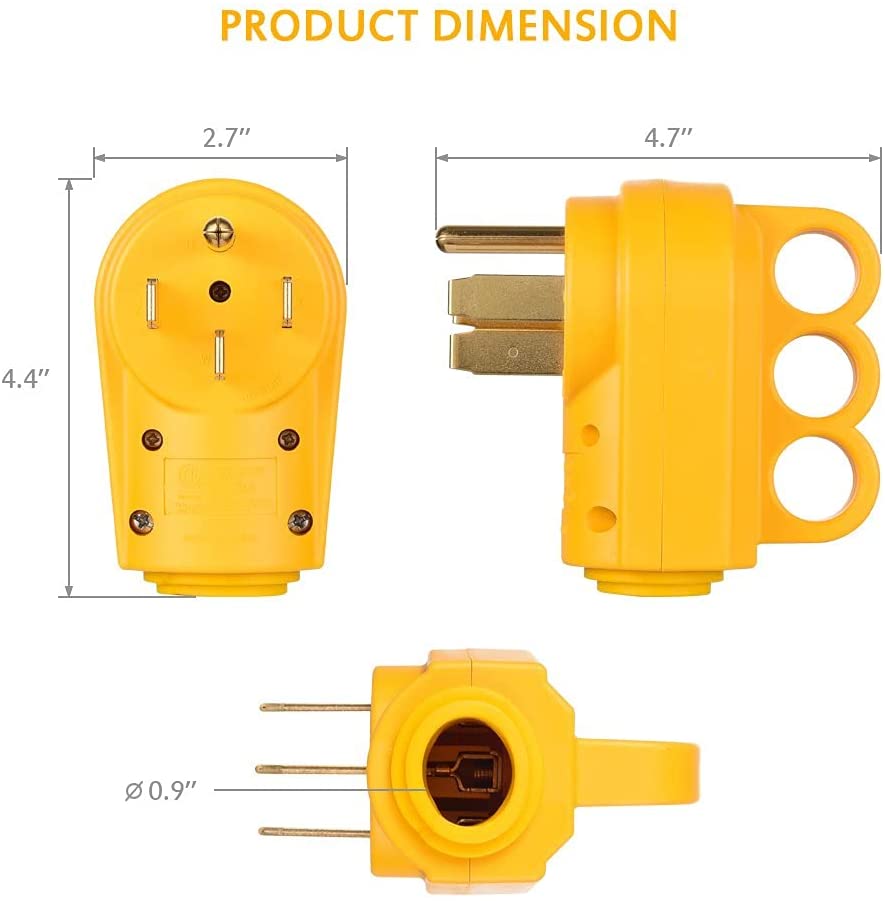 125 250V 50Amp Heavy Duty RV Replacement Male Plug with Ergonomic Handle Yellow