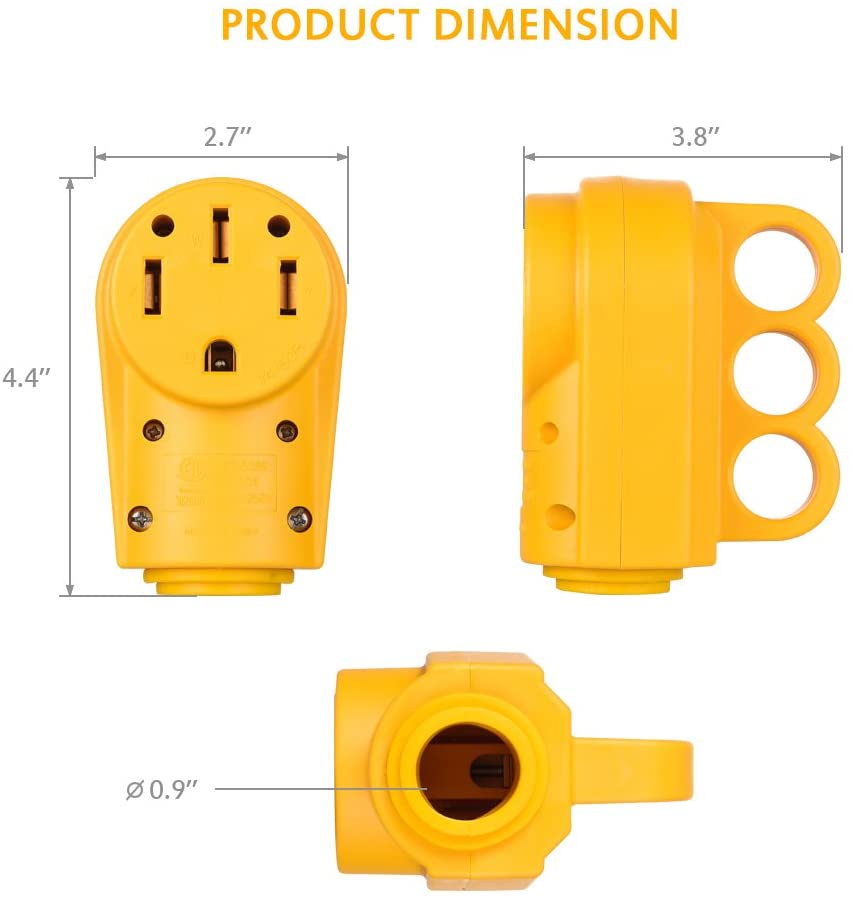 125 250V 50Amp Heavy Duty RV Female Replacement Receptacle Plug with Ergonomic Handle