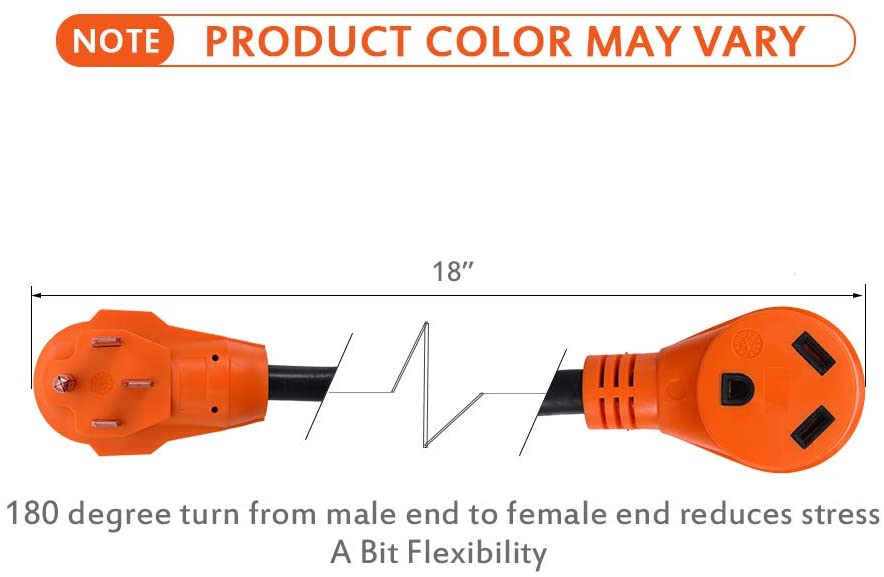 18'' 50A Male to 30A Female Heavy Duty Dogbone Electrical Adapter with Handle, 125V 3750W  Yellow