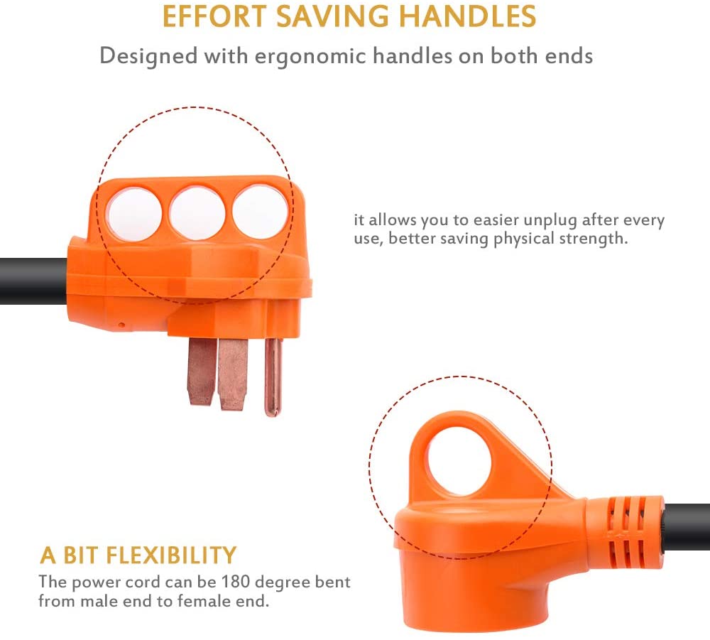 18'' 50A Male to 30A Female Heavy Duty Dogbone Electrical Adapter with Handle, 125V 3750W  Yellow