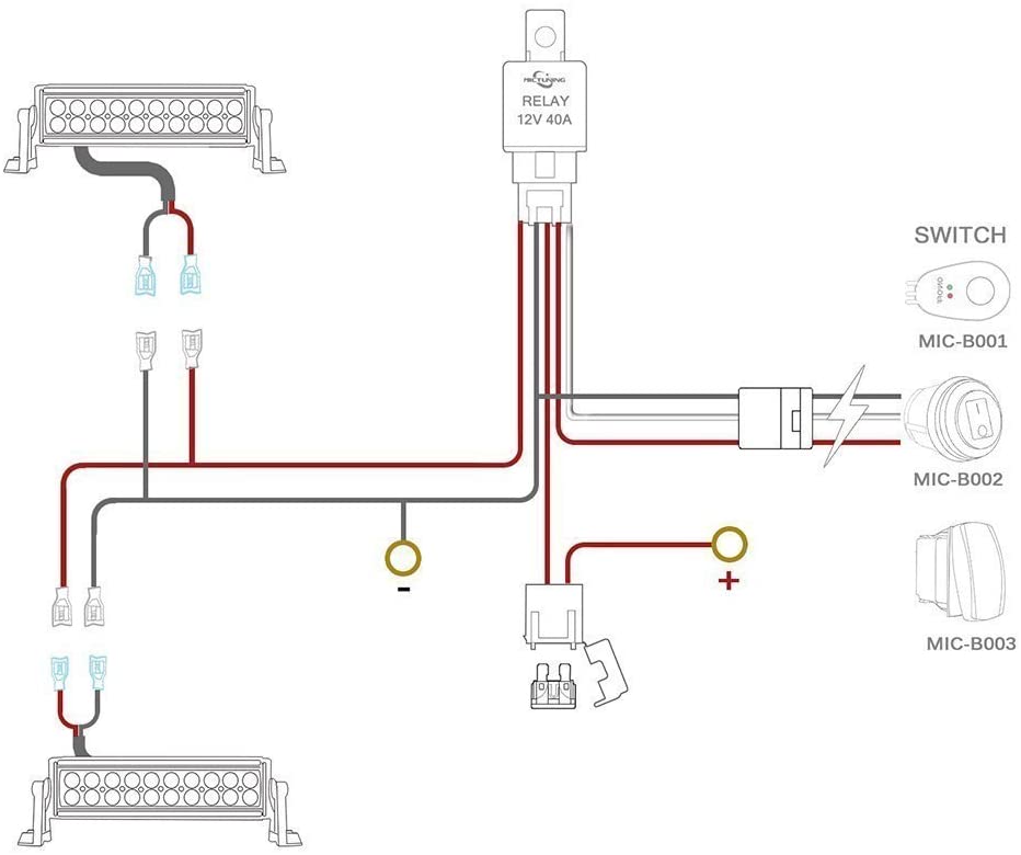 HD 14AWG 300w LED Light Bar Wiring Harness Fuse 40Amp Relay ON-OFF Waterproof Switch(1Lead)
