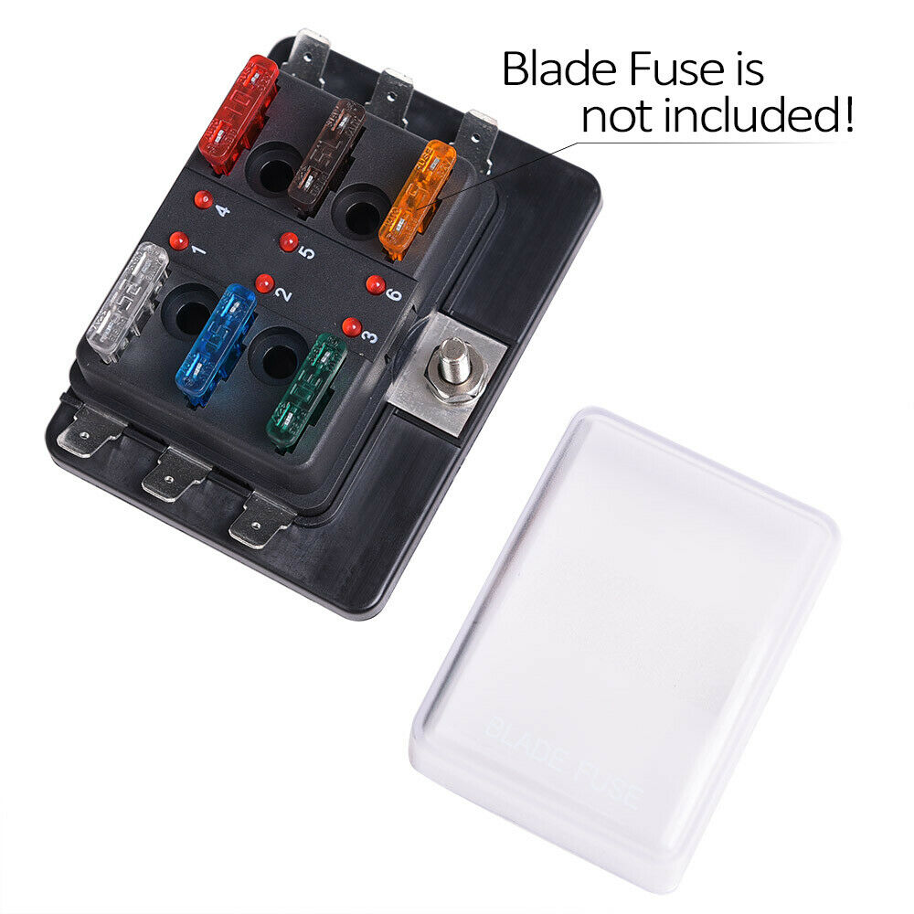 6 Way Terminal Circuit Car Auto Boat Blade Fuse Box Block Holder+Cover