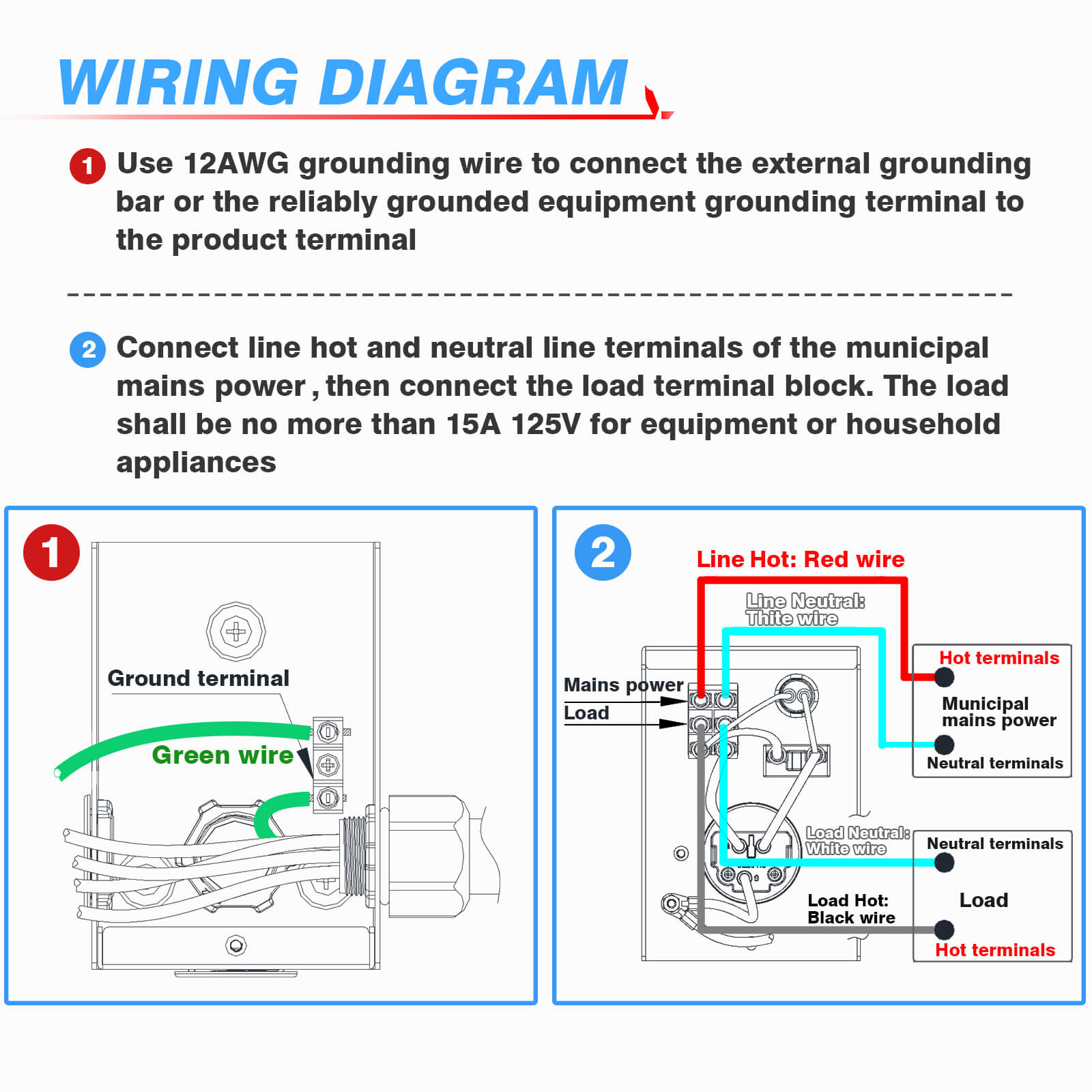 15 Amp 125V Generator Transfer Switch, Power Inlet Box, Waterproof Manual Transfer Switch MICTUNING