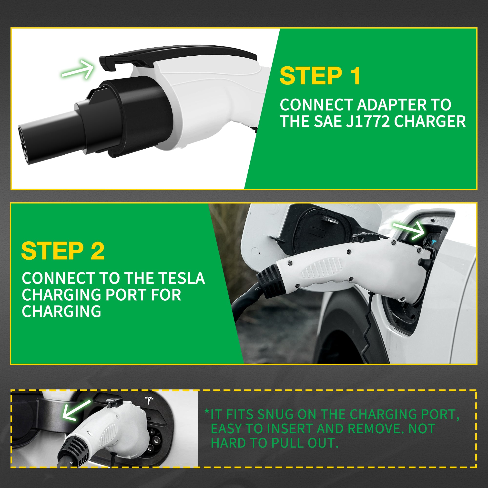 J1772 to Tesla Charging Adapter 60 Amp/ 250V AC, Compatible with Tesla Model 3, Y, S, X – Portable Outdoor SAE J1772 EV Charger Adapter