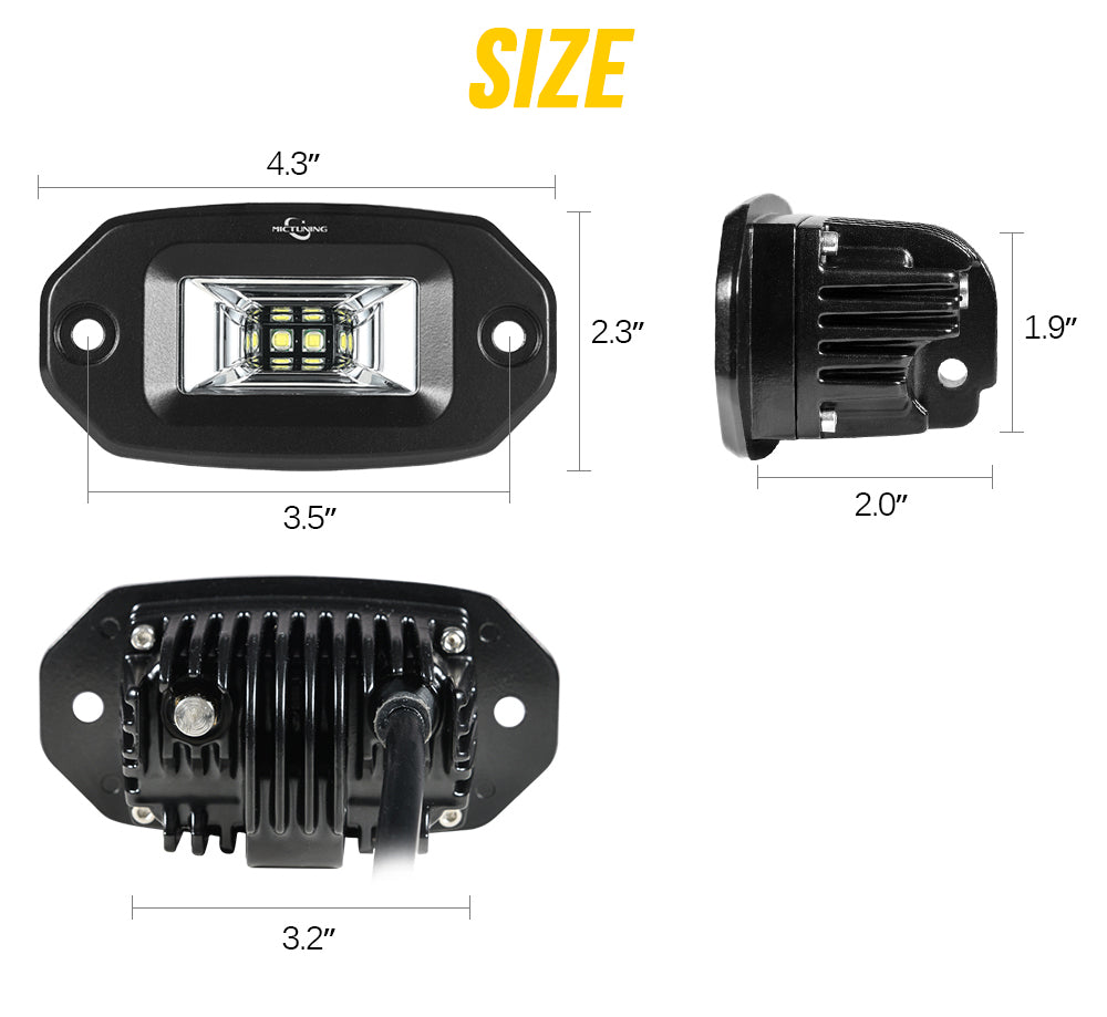 2x 20W Flush Mount LED Pods, Flood  LED Work Light Bar, Offroad Backup Driving Fog Lamp