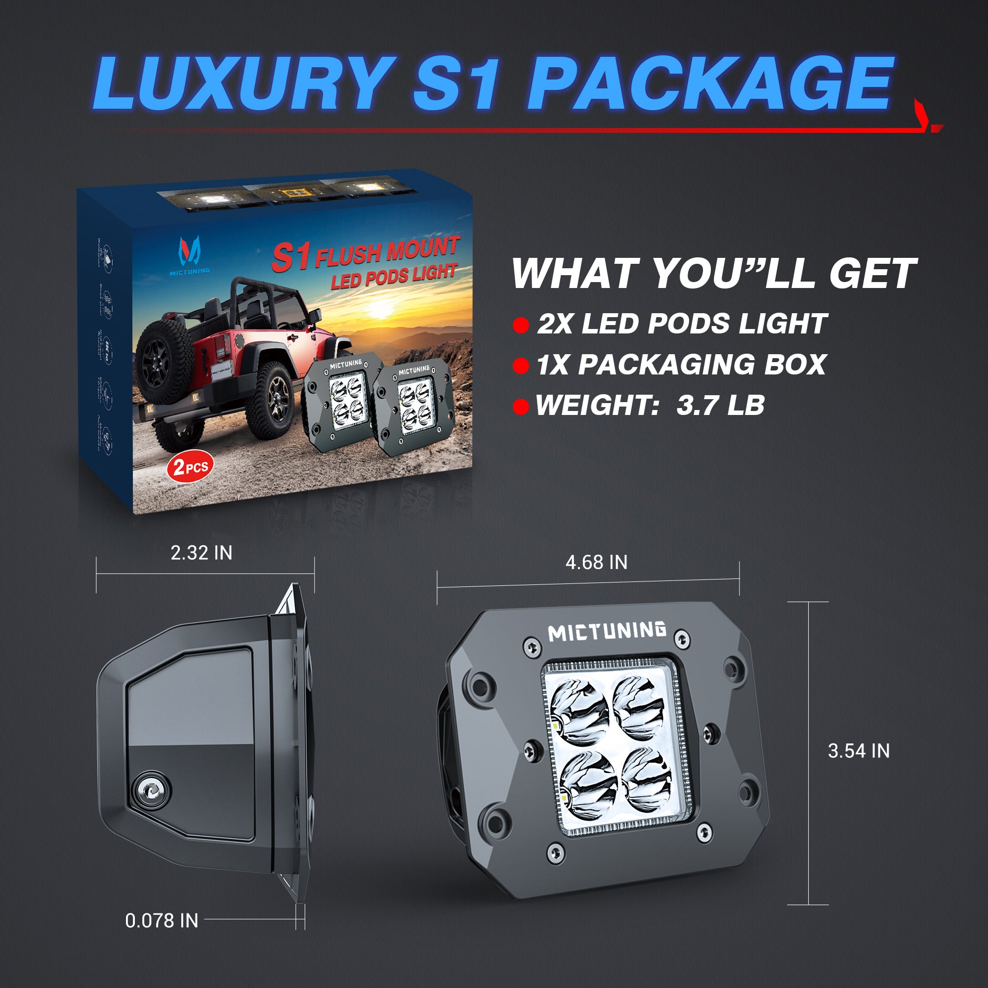 S1 Flush Mount Amber Led Pods Light - 20W Off Road Combo Driving Lights with Amber Marker Light (2pcs)