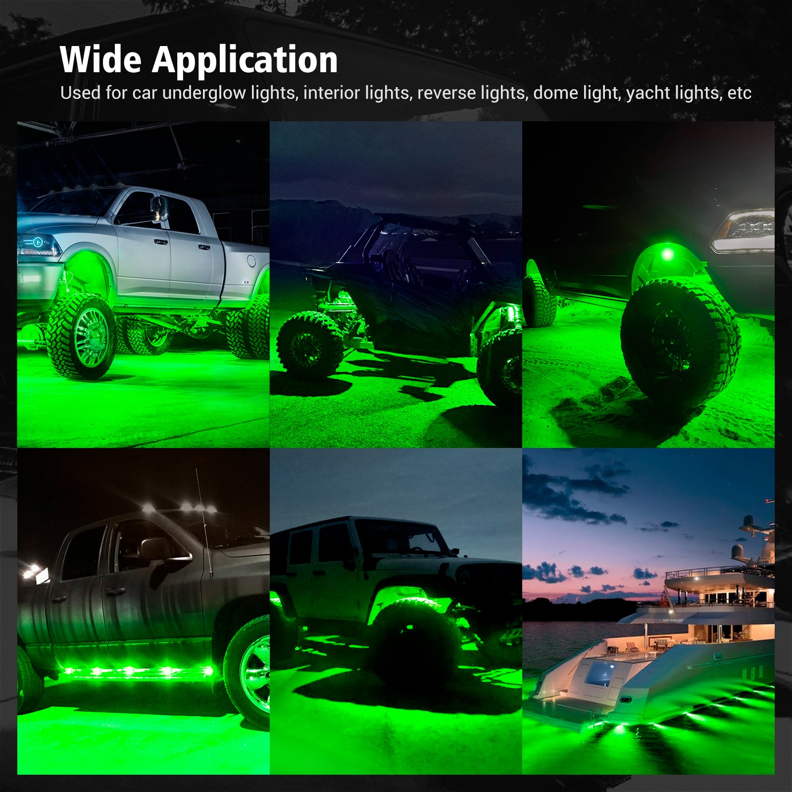 C2 Green LED Rock Lights, 4 Pods Neon Underglow Light Kits Waterproof Underbody Glow Lamp