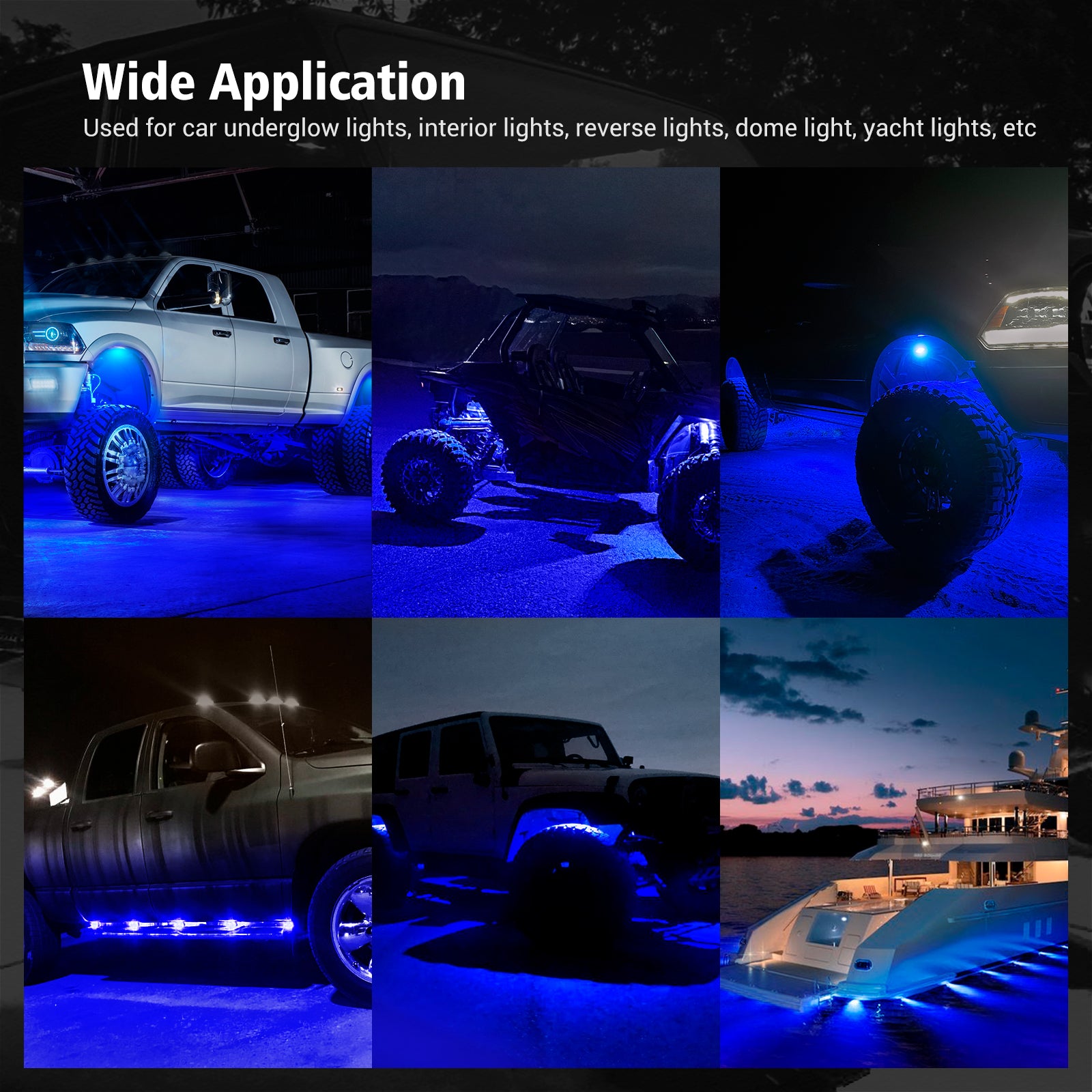 C2 Blue LED Rock Lights, 4 Pods Neon Underglow Light Kits Waterproof Underbody Glow Lamp