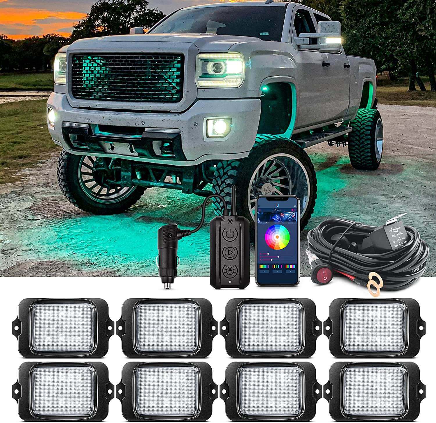 C3 Extensible RGBW LED Rock Lights - 4-32 Pods Wireless Control Multi-Color Neon Underglow Lights