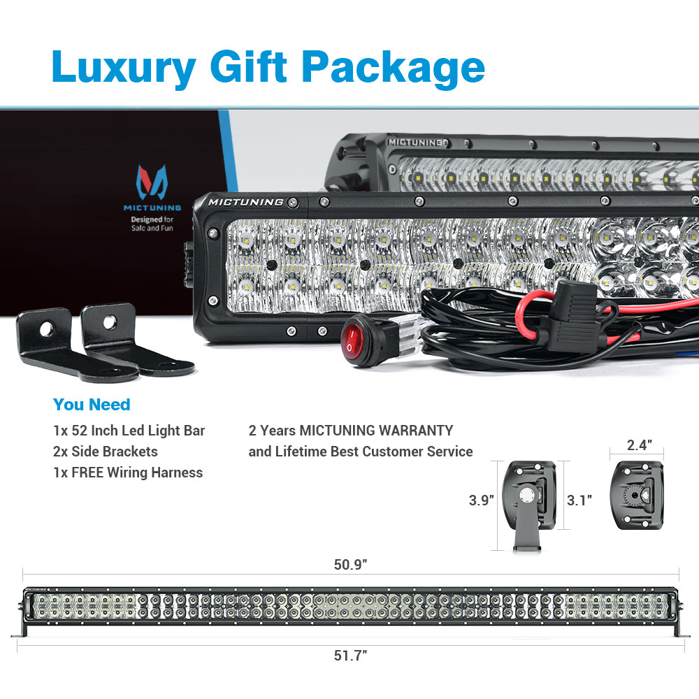 MICTUNING X-Explorer KL1 LED Light Bar - 52 Inch 300W Off Road Driving Light Combo Work Light with Wiring Harness| Side Brackets, Patent Pending