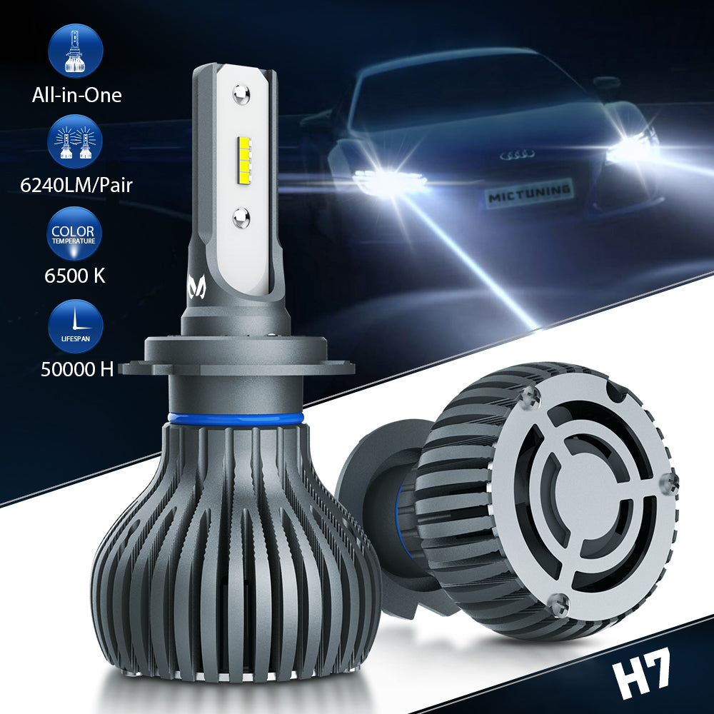 H7 LED Headlight Bulbs All-in-One Conversion Kit - 60W 6240LM LED Headlamp | 6500K Cool White | Plug-N-Play | Non-Polarity | HID